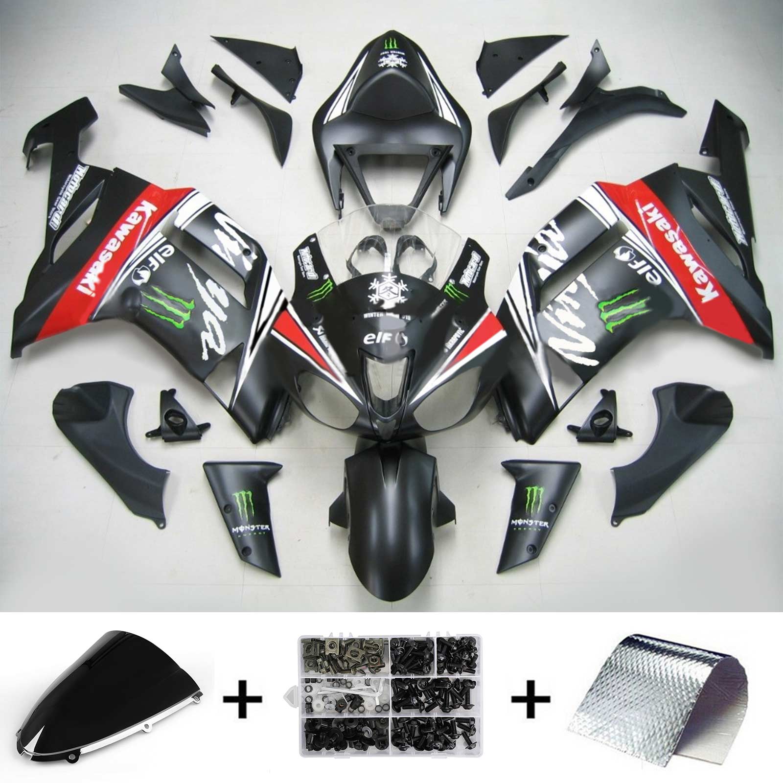 2007-2008 Kawasaki ZX6R 636 Kit de carenagem de injeção AMOTOPT ABS PLÁSTICO DE PLÁSTICOS #136