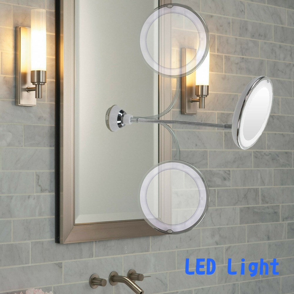 Miroir de maquillage Flexible à col de cygne, 10 pièces, avec lumière LED, ventouse de salle de bain, 7 pouces