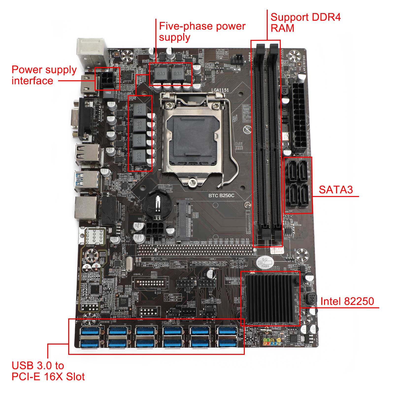 B250C PC Mijnbouw Moederbord BTC 12P PCI Express DDR4 geschikt voor LGA1151 Gen6/7