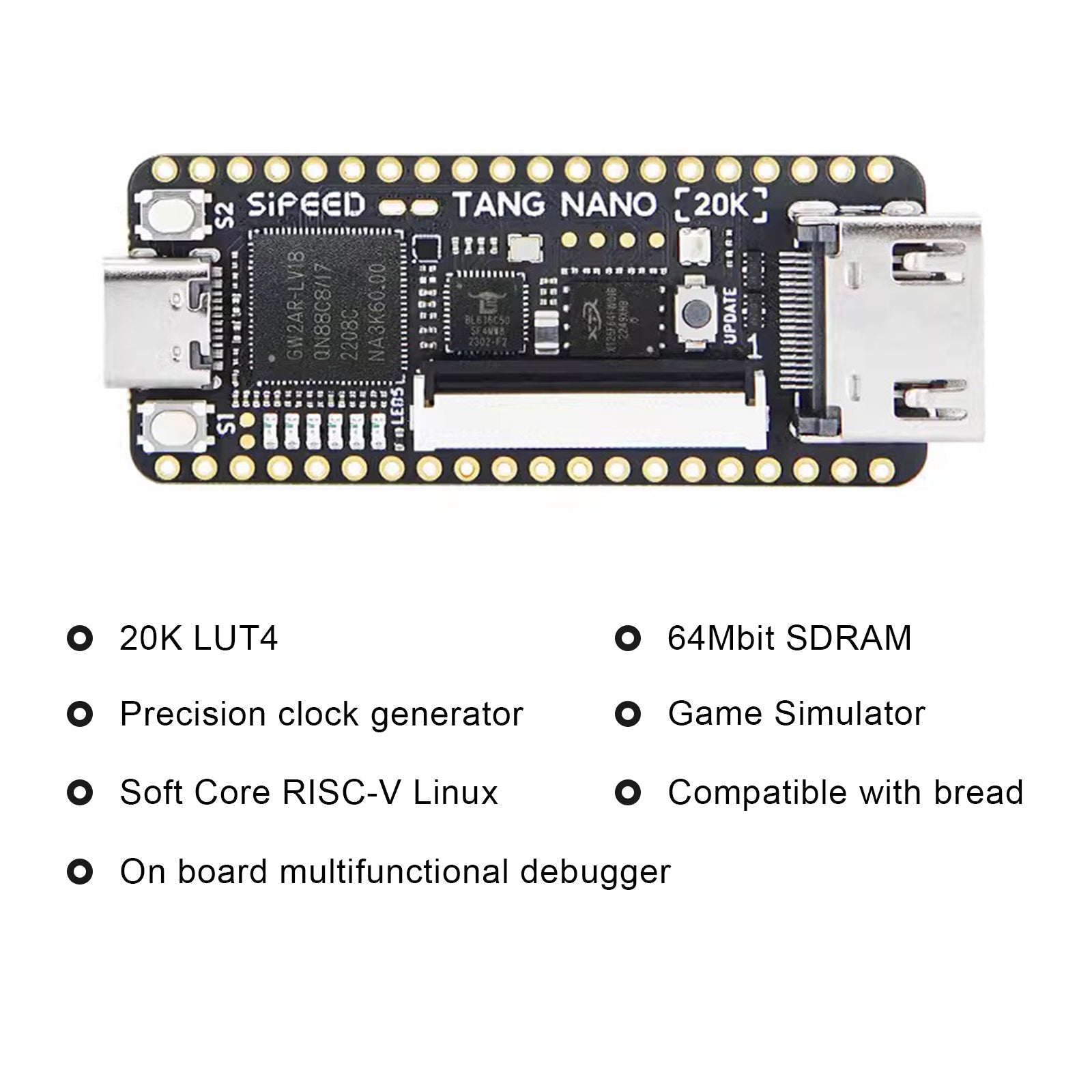 Sipeed Tang Nano 20K Development Board Open Source FPGA Retro Game met luidspreker