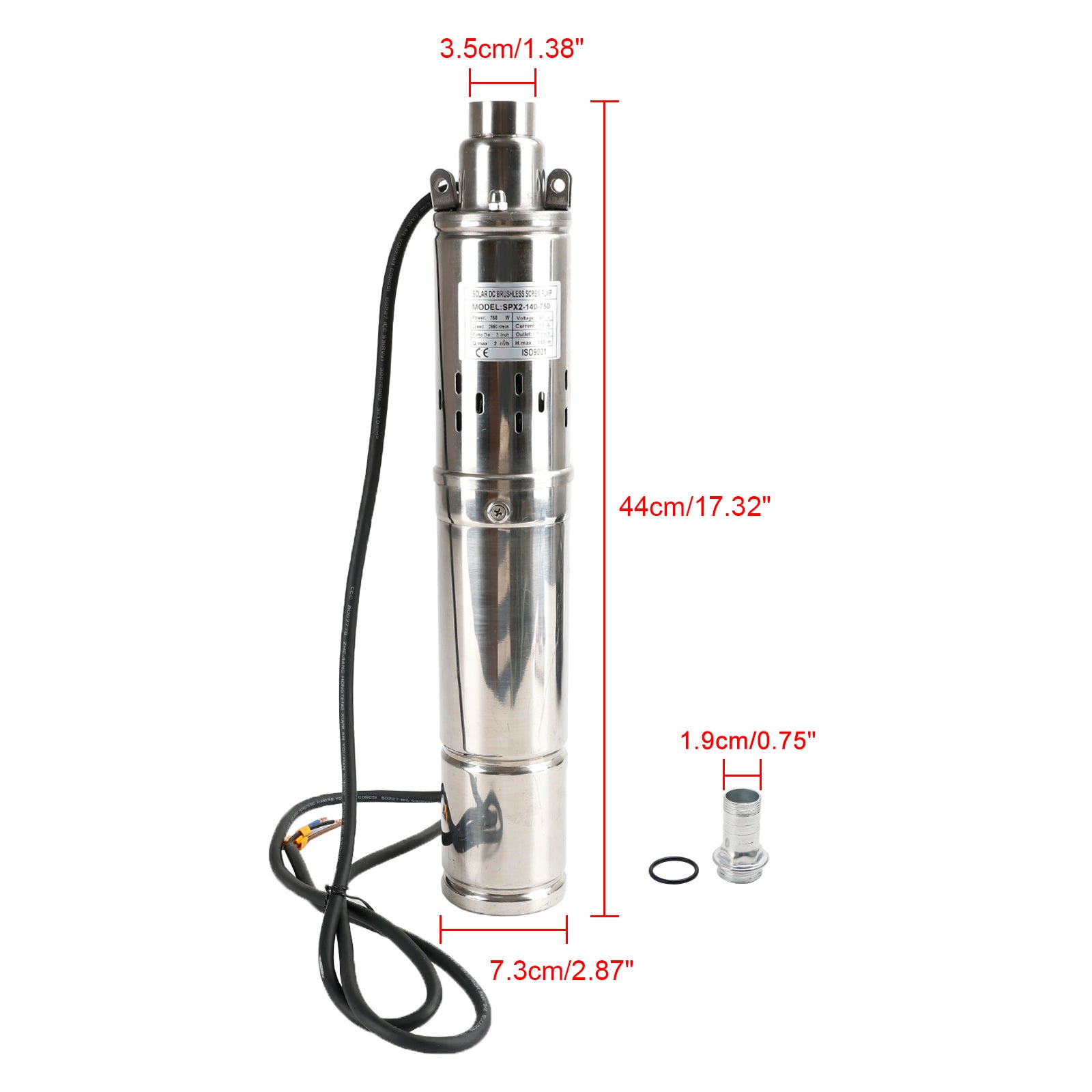 3 "48V 750W MPPT-schroef zonne-boring pomp diep putgat staal met duikvermogen