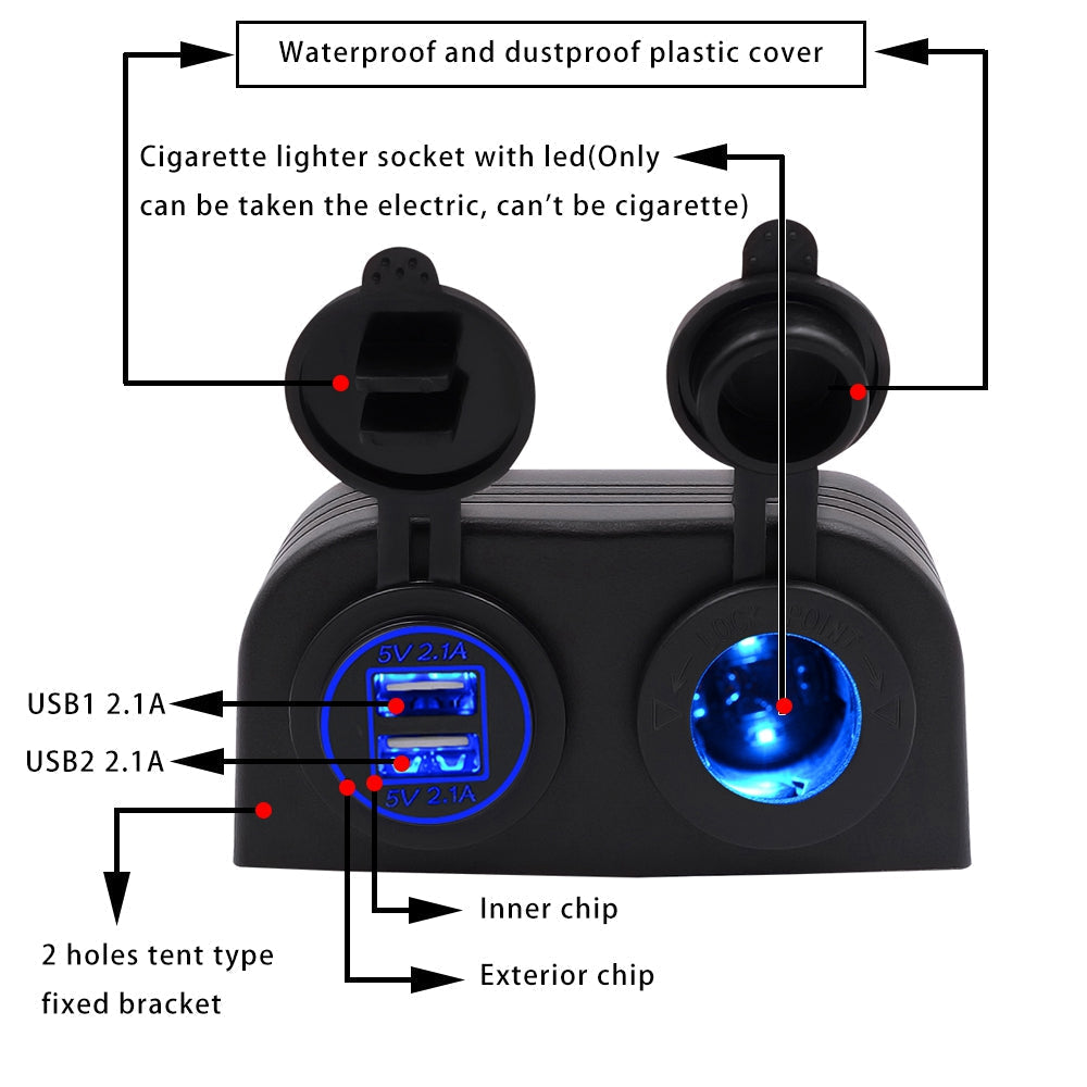 12V Dual USB 4.2A Oplader Stopcontact Opbouwmontage Geschikt voor auto-marine