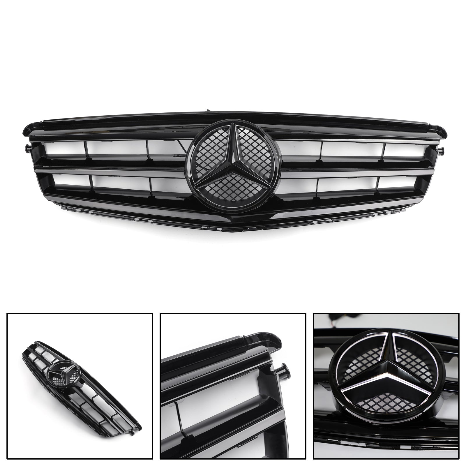 2008-2014 Benz C-KlasseW204 W/LED-embleem C300/C350 Zwarte voorbumpergrille Generiek