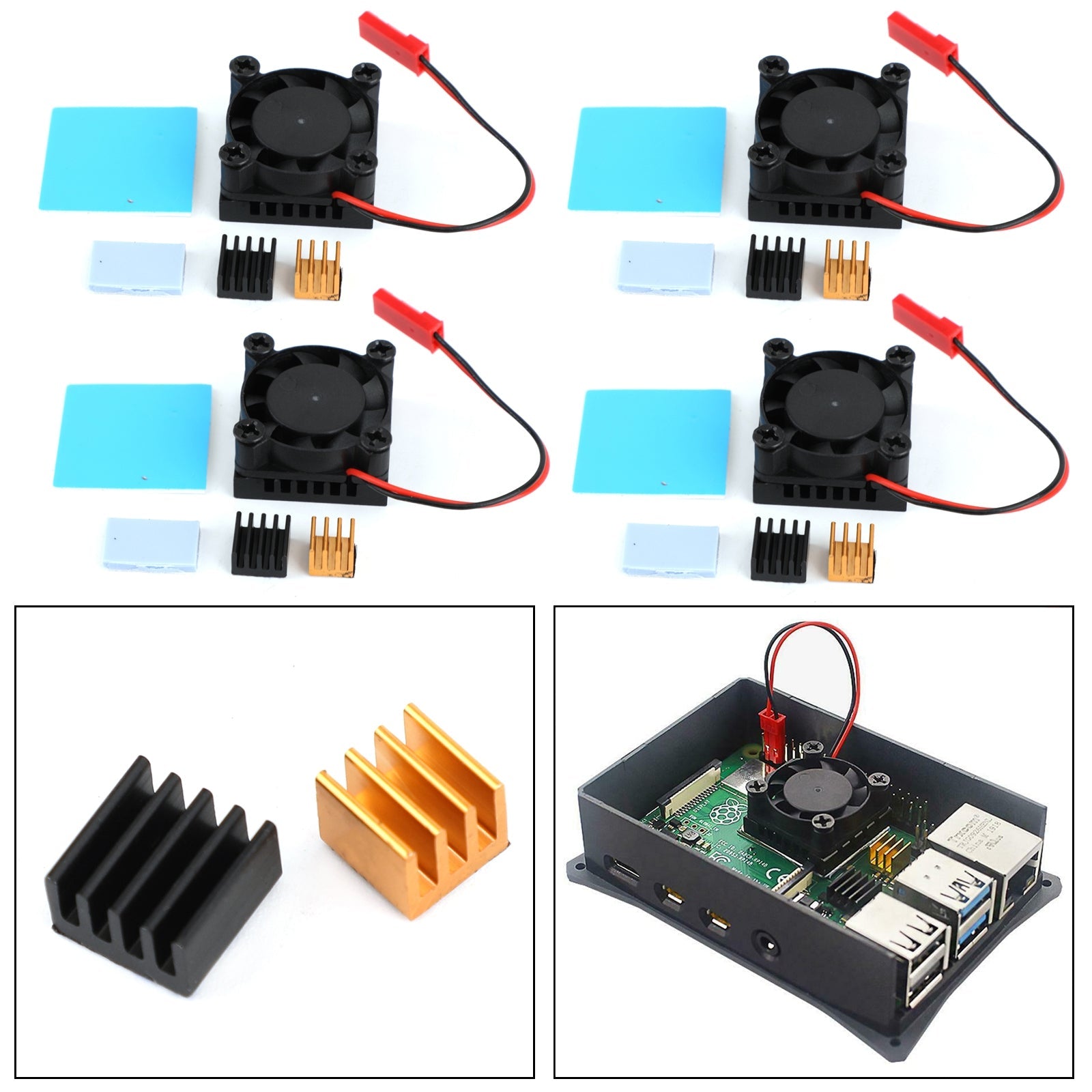 Dubbele dubbele koelventilator vierkante ventilatormodule met koellichaam voor Raspberry Pi 4B 3B+