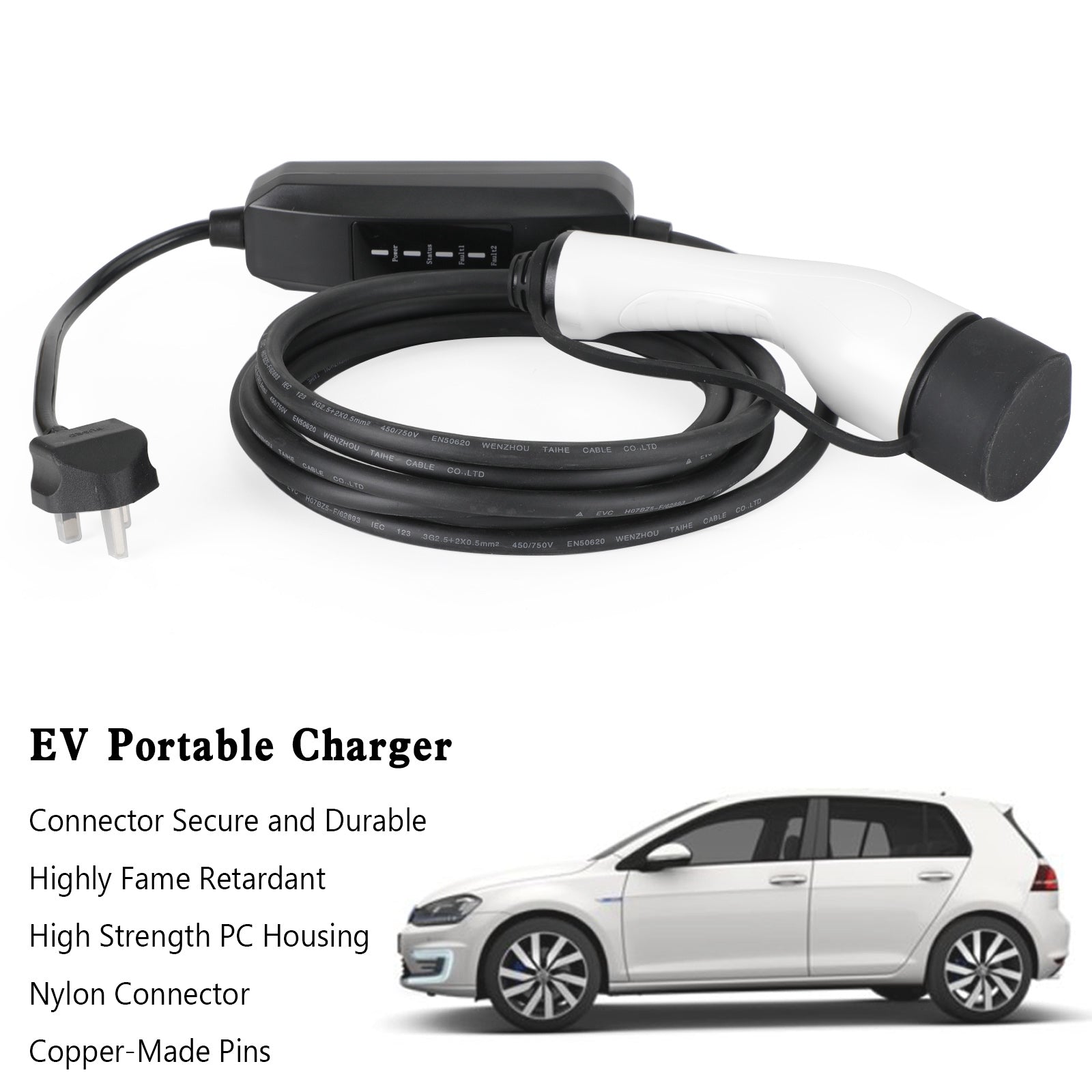 5.5M Cable UK LOCAL STOCK Protable 13A 240V EV Charging Cable Type 2 UK Plug 3 Pin Electric Car Charger