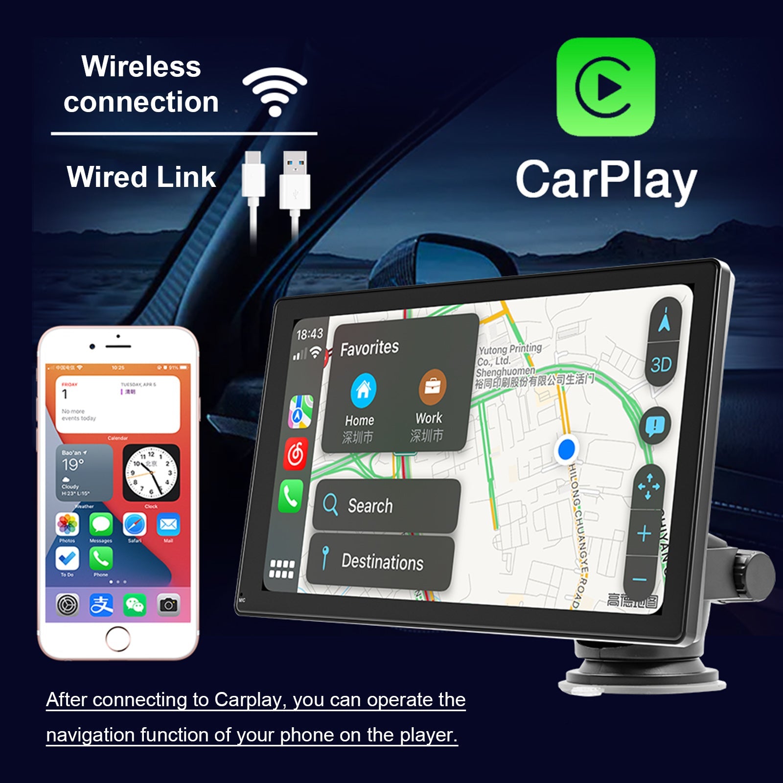 Lecteur MP5 de voiture 9 "Apple Carplay/Android Auto voiture Bluetooth Radio 4 caméra LED