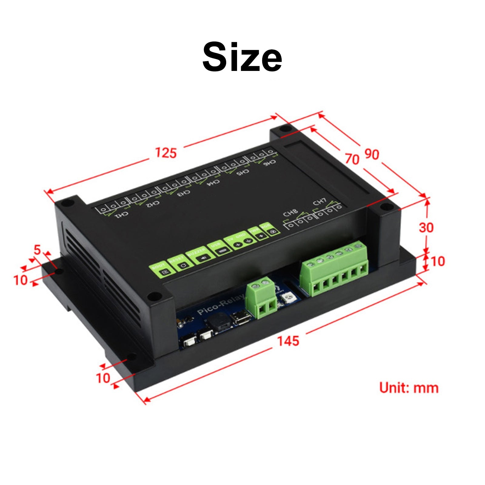 8-CH relé ekspansjonsmodul etui HAT Kit for RPI Raspberry Pi Pico W WH Board