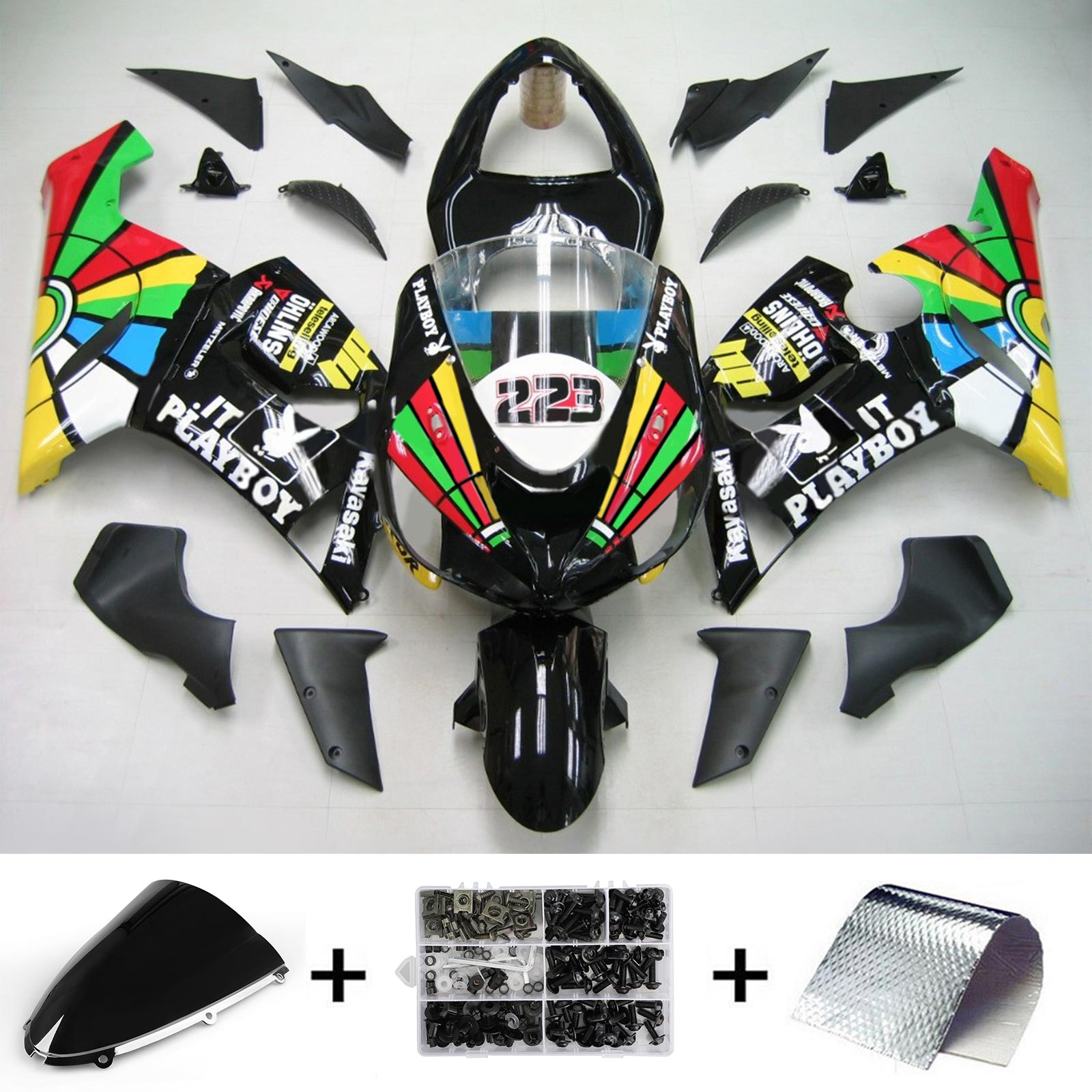 2005-2006 Kawasaki ZX6R 636 Amotopart Kit de carénage d'injection carrosserie plastique ABS #112