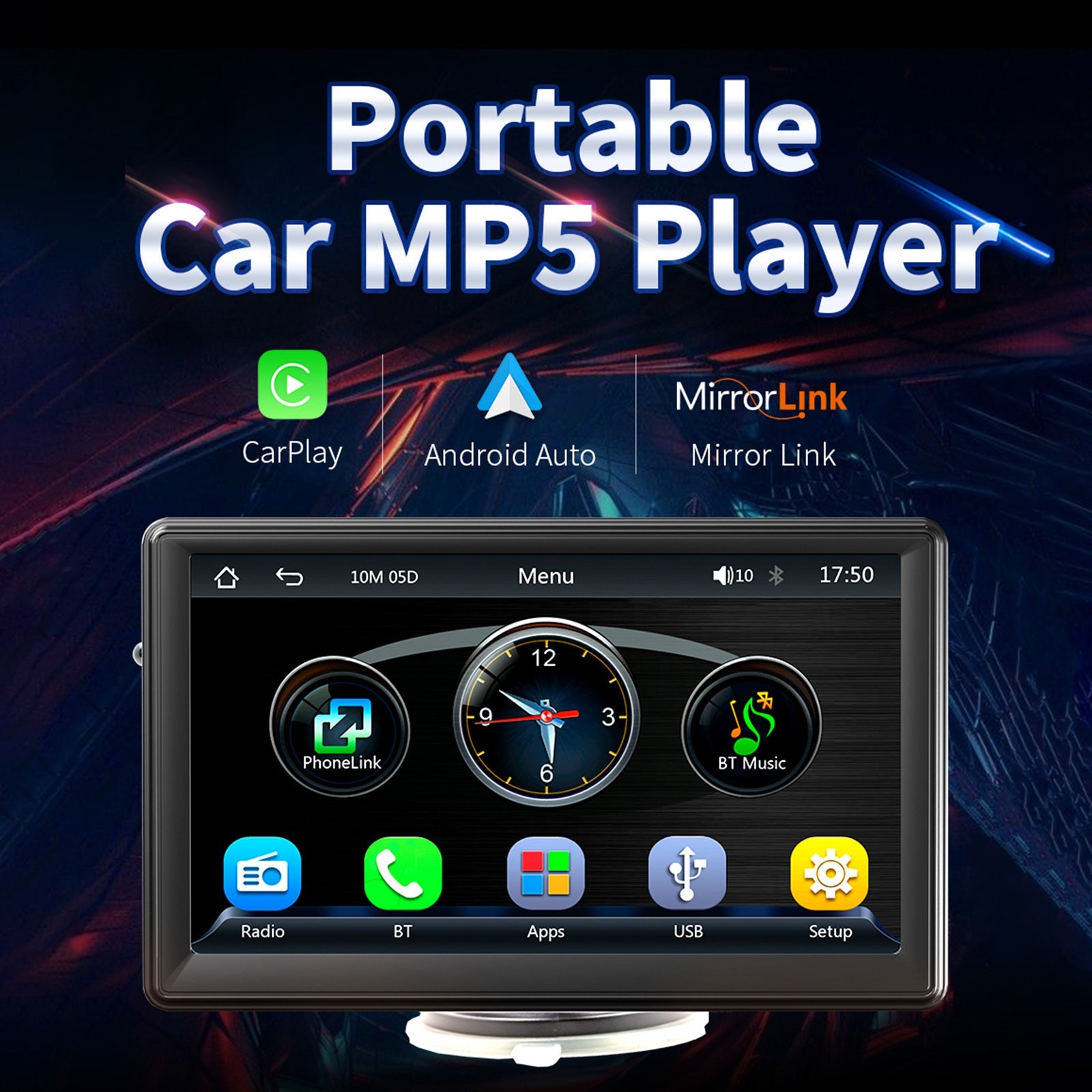 7 "Draadloze Carplay Bluetooth-stereoradio FM-auto-mp5-speler + 4 LED-camera