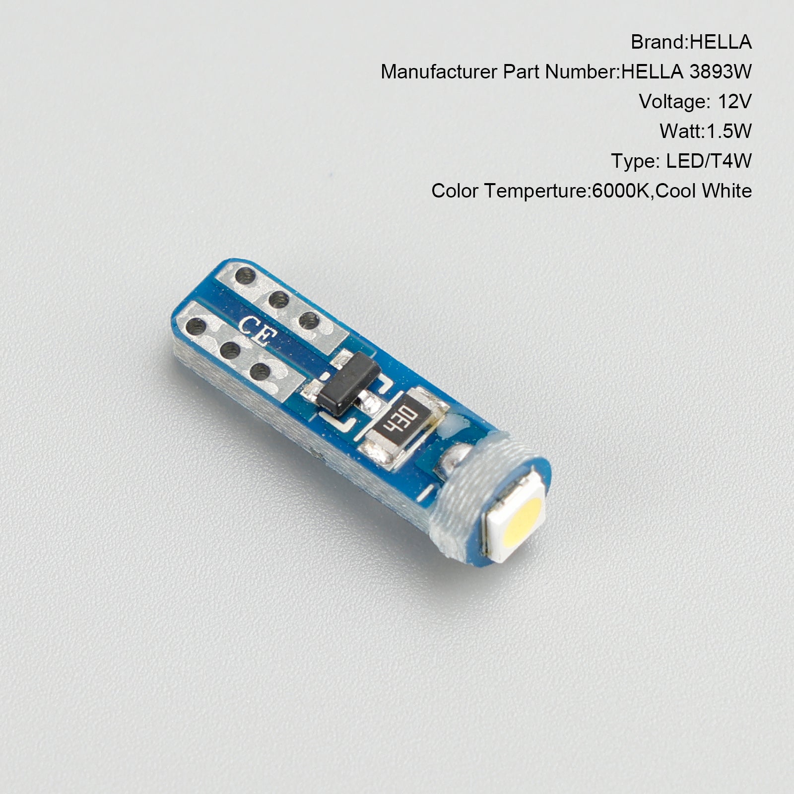 10X Voor HELLA LED Retrofit 2721W Wedge T5 12V 1WW2 X4.6D 6000K