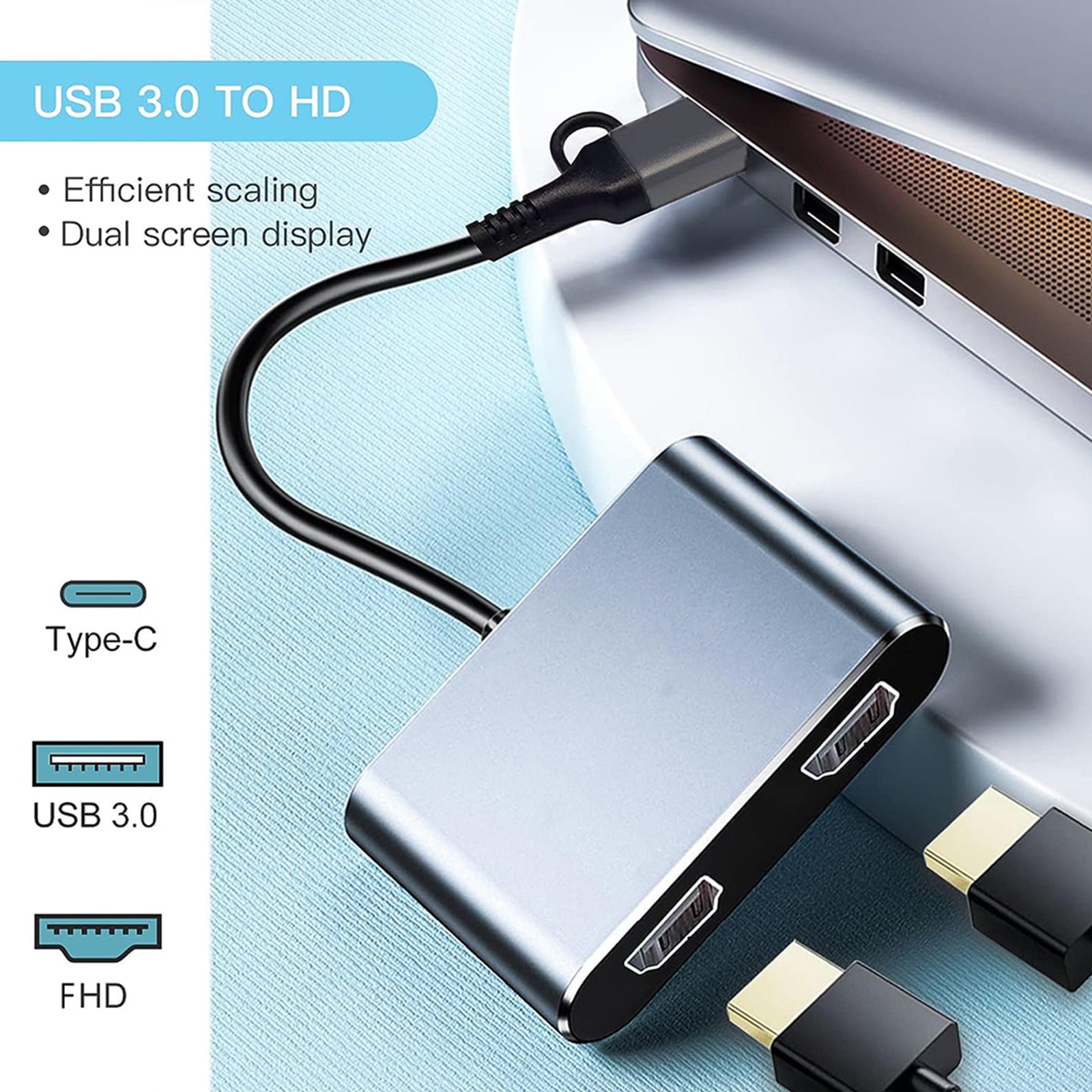 USB3.0 Type-C naar Dual 1080P HD Converter Notebook Uitbreiding van hetzelfde scherm