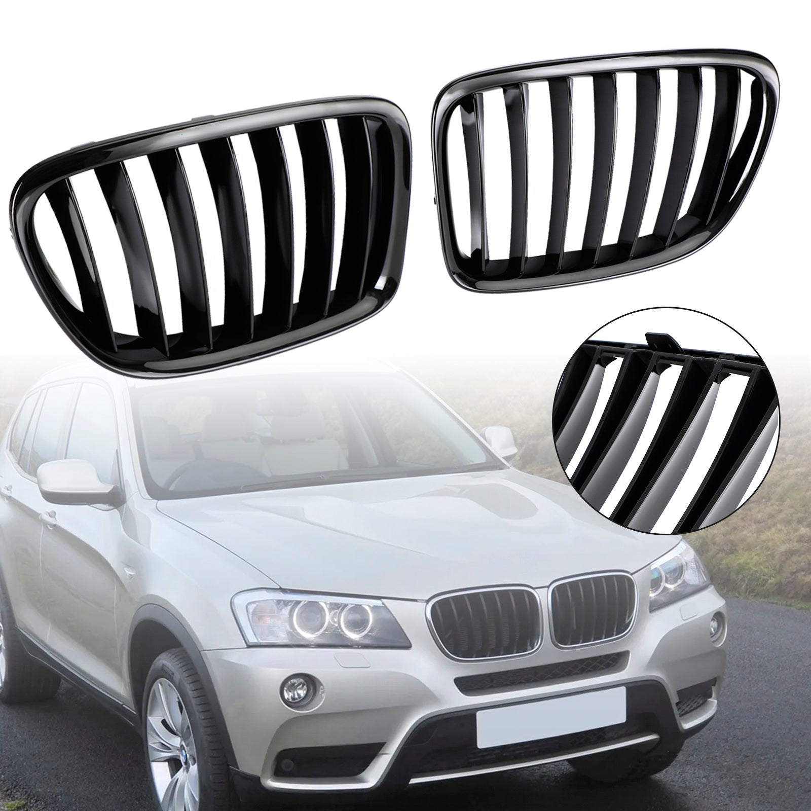 BMW X1 E84 2009-2014 SUV Gloss Black Front Hood Kidney Grill Grille