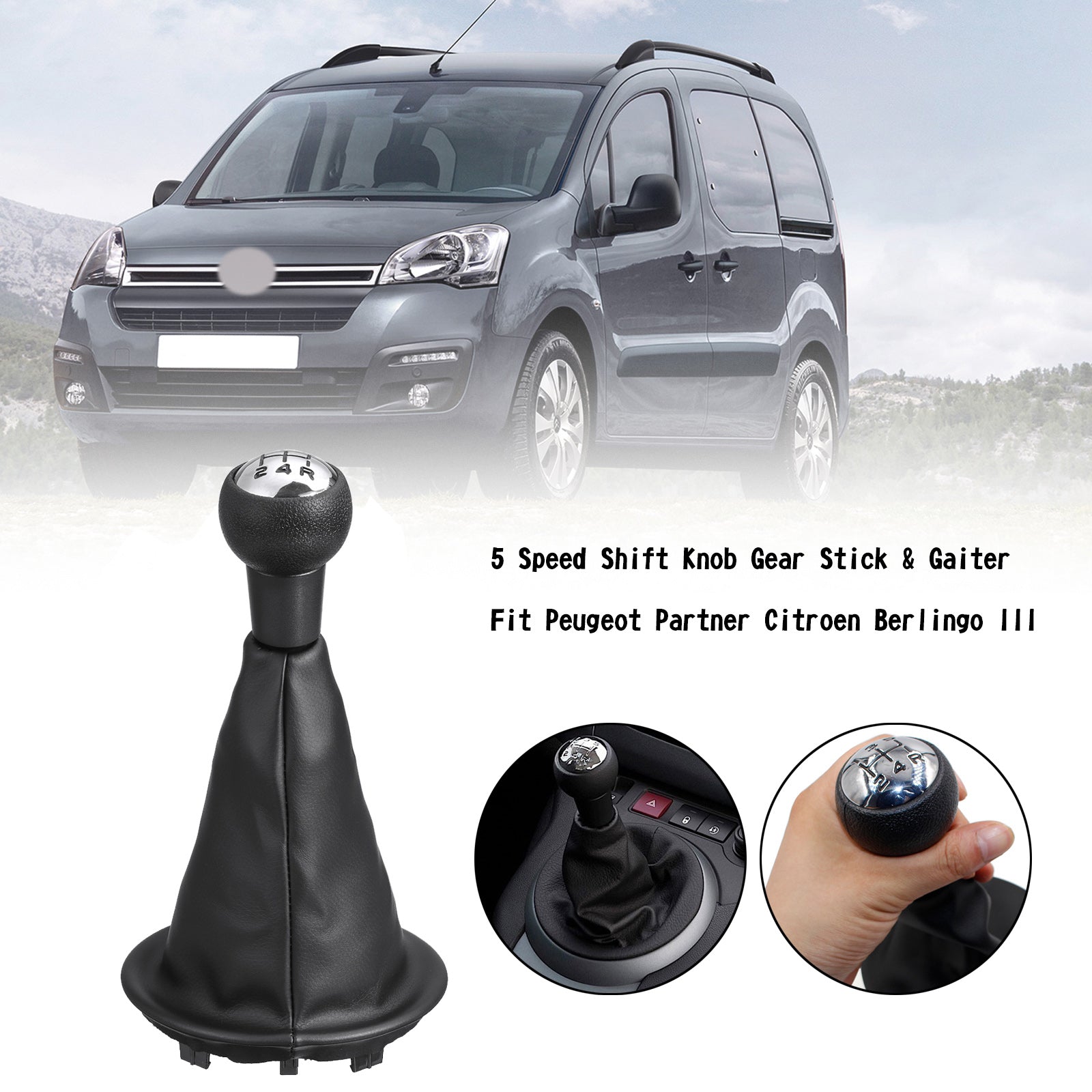 5-trinns skifteknapp Gear Stick & Gaiter Passer til Peugeot Partner Citroen Berlingo III