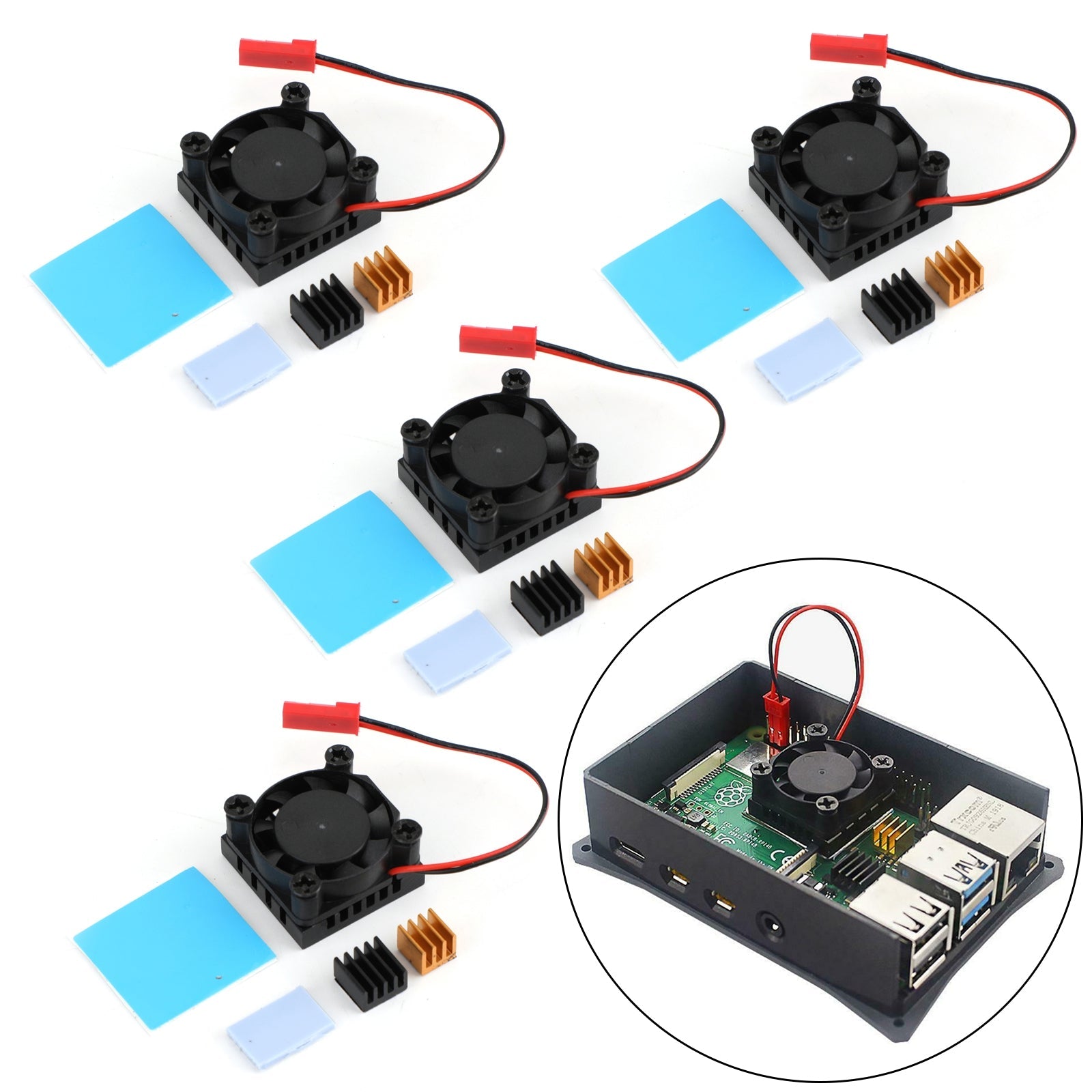 Double Dual Cooling Fan Square Fan Module With Heatsink for Raspberry Pi 4B 3B+