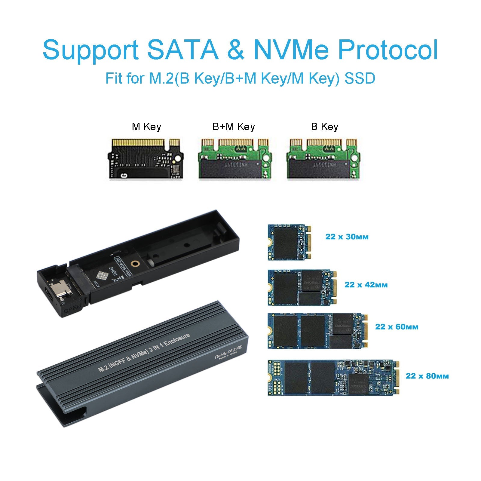 M.2 NVME SSD naar USB 3.1 behuizing harde schijf behuizing dubbel protocol M2 NVMe Box