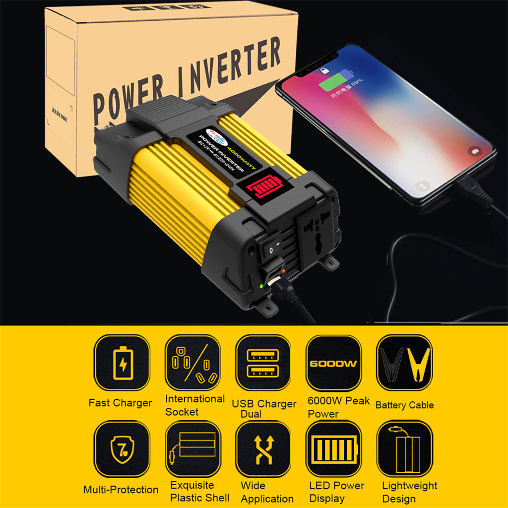 4000W Car Power Pure Sine Wave Inverter w LED Display DC 12V To AC 220V Inverter