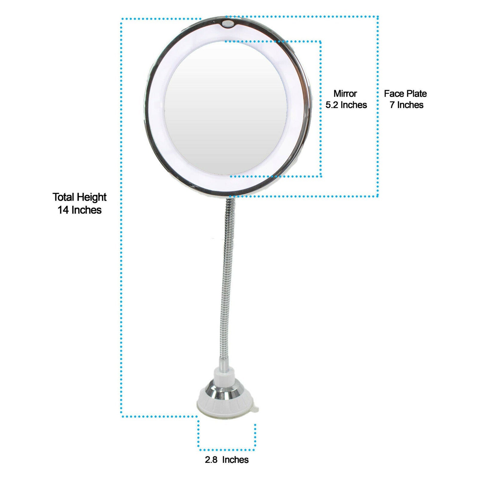 10X Flexible Gooseneck Makeup Mirror with LED Light Bathroom Suction Cup 7"