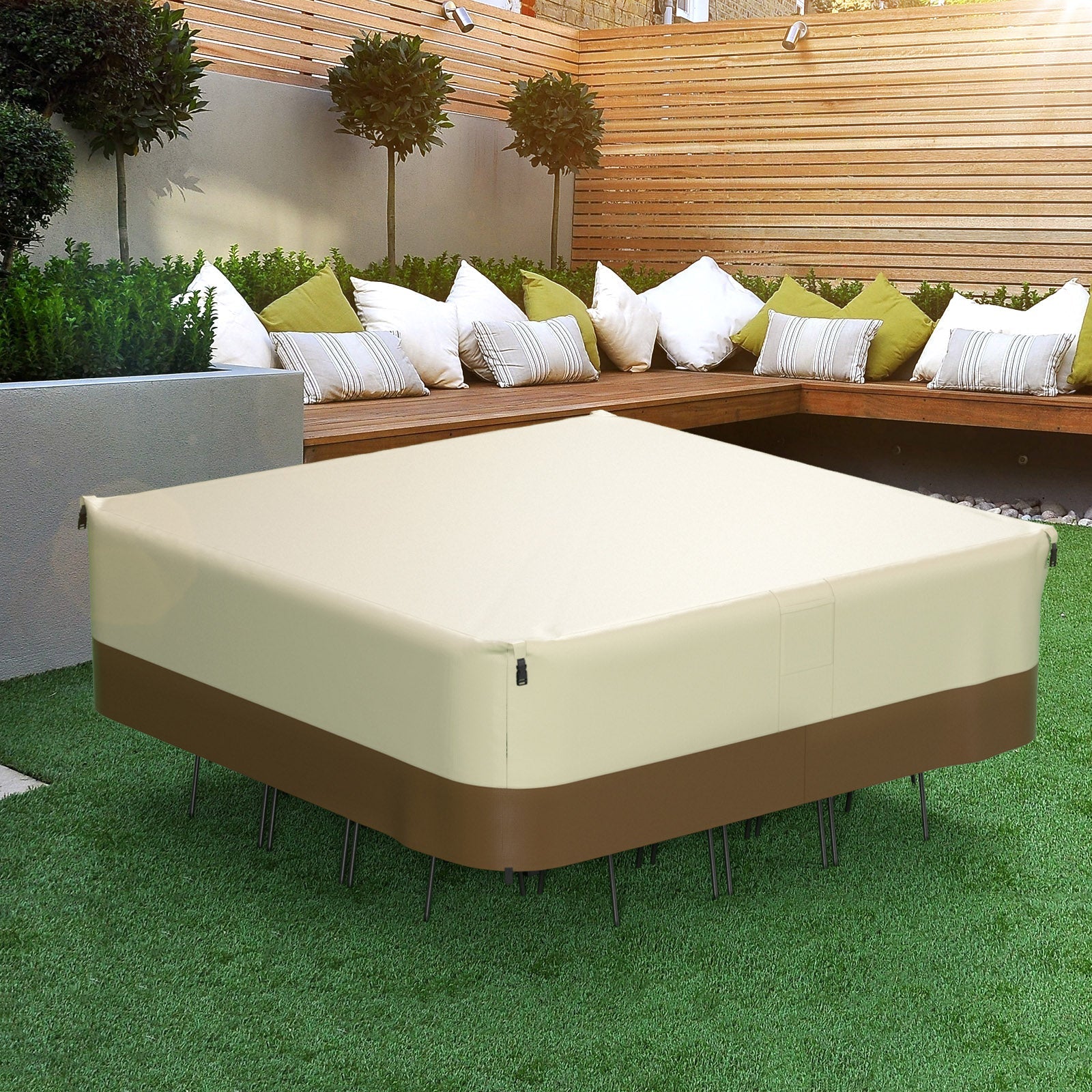 Cubierta impermeable cuadrada para muebles de jardín 420D para mesa y sillas de exterior