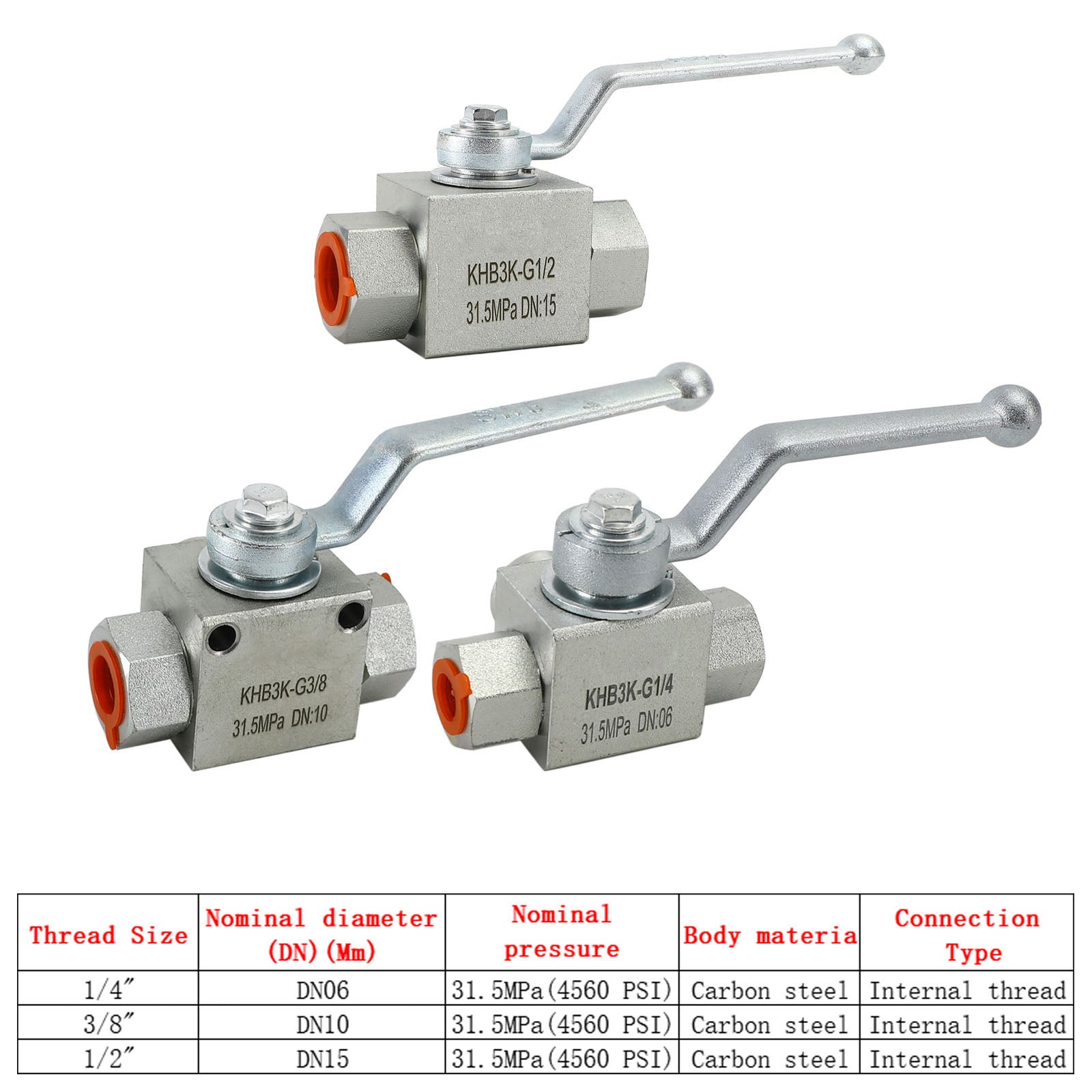 3-veis hydraulisk kuleventil 1/4" NPT kvinnelig høytrykks kuleventil