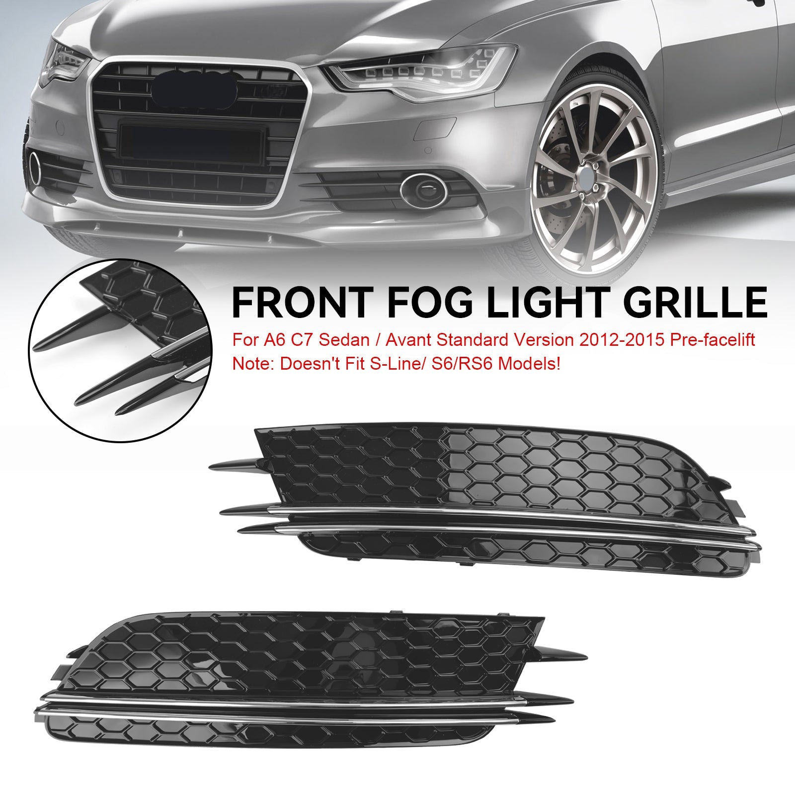 2 Stuks Mistlamp Cover Bezel Grill Grille Fit Audi A6 4G C7 2012-2015