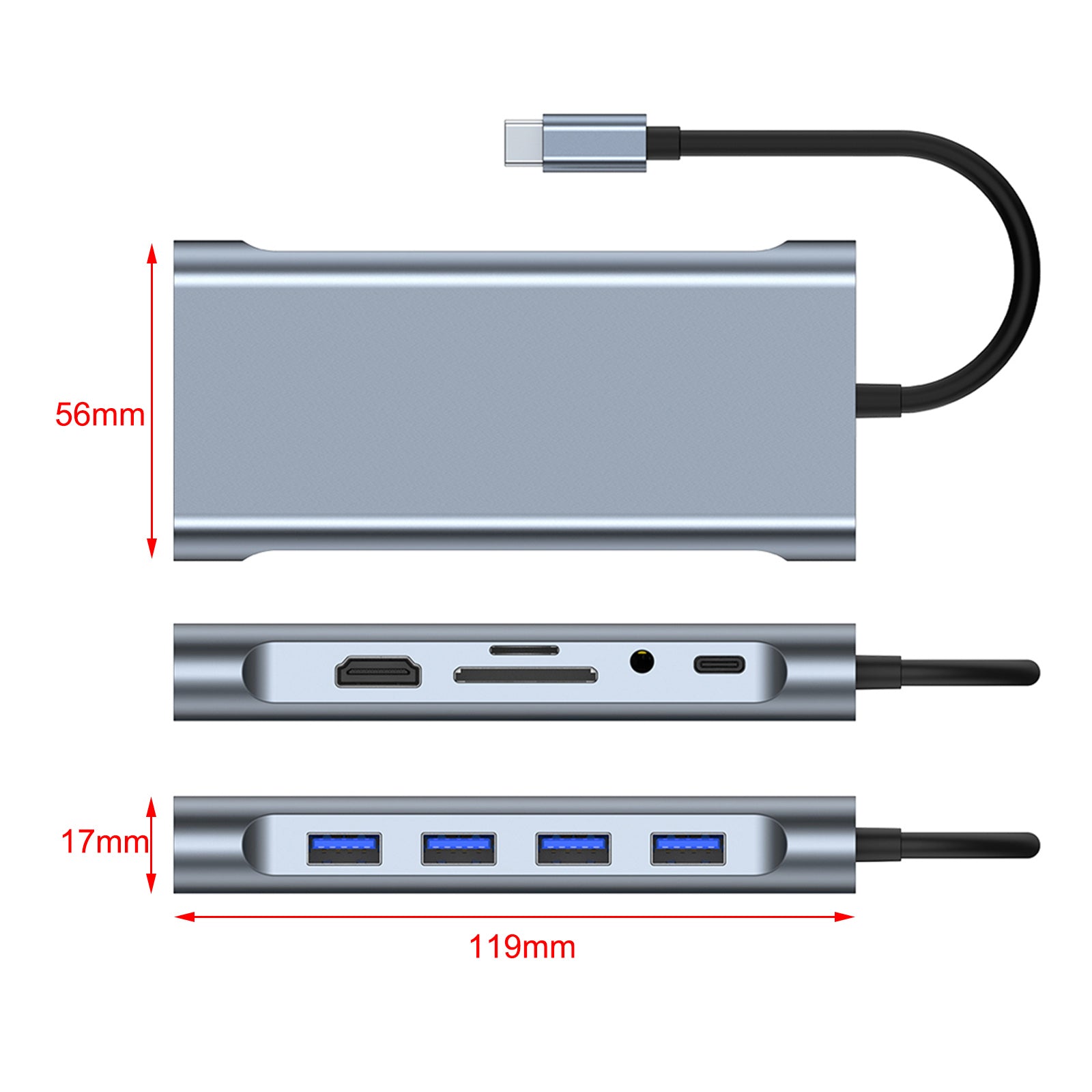 11 in 1 USB-C Type C HD-uitgang 4K USB 3.0 HD Adapter HUB Multifunctioneel dock