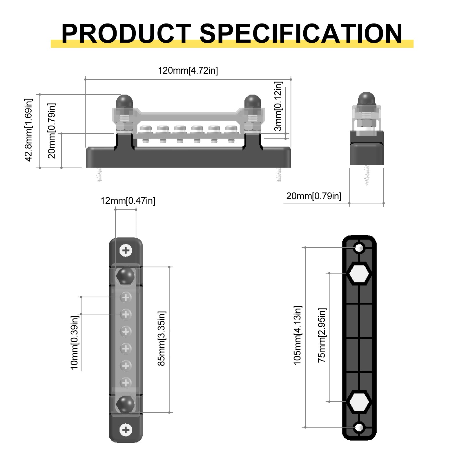 2/4/6/12 Way Dual-row Car Bus Bar Block with Dust Cover Distribution Terminal