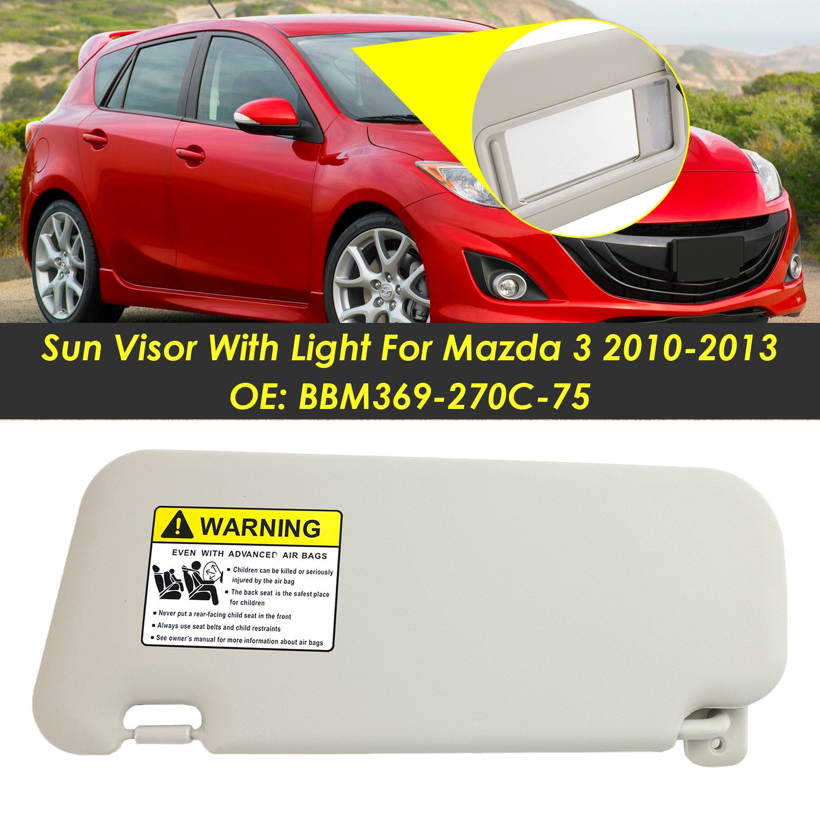 Mazda 3 2010-2013 grijze zonneklep rechts met licht BBM369-270C-75