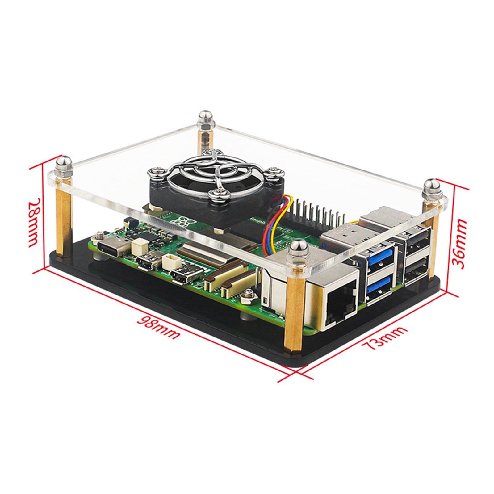 Raspberry Pi 5 Meerlaagse acrylbehuizing Transparante beschermhoes Koelventilator