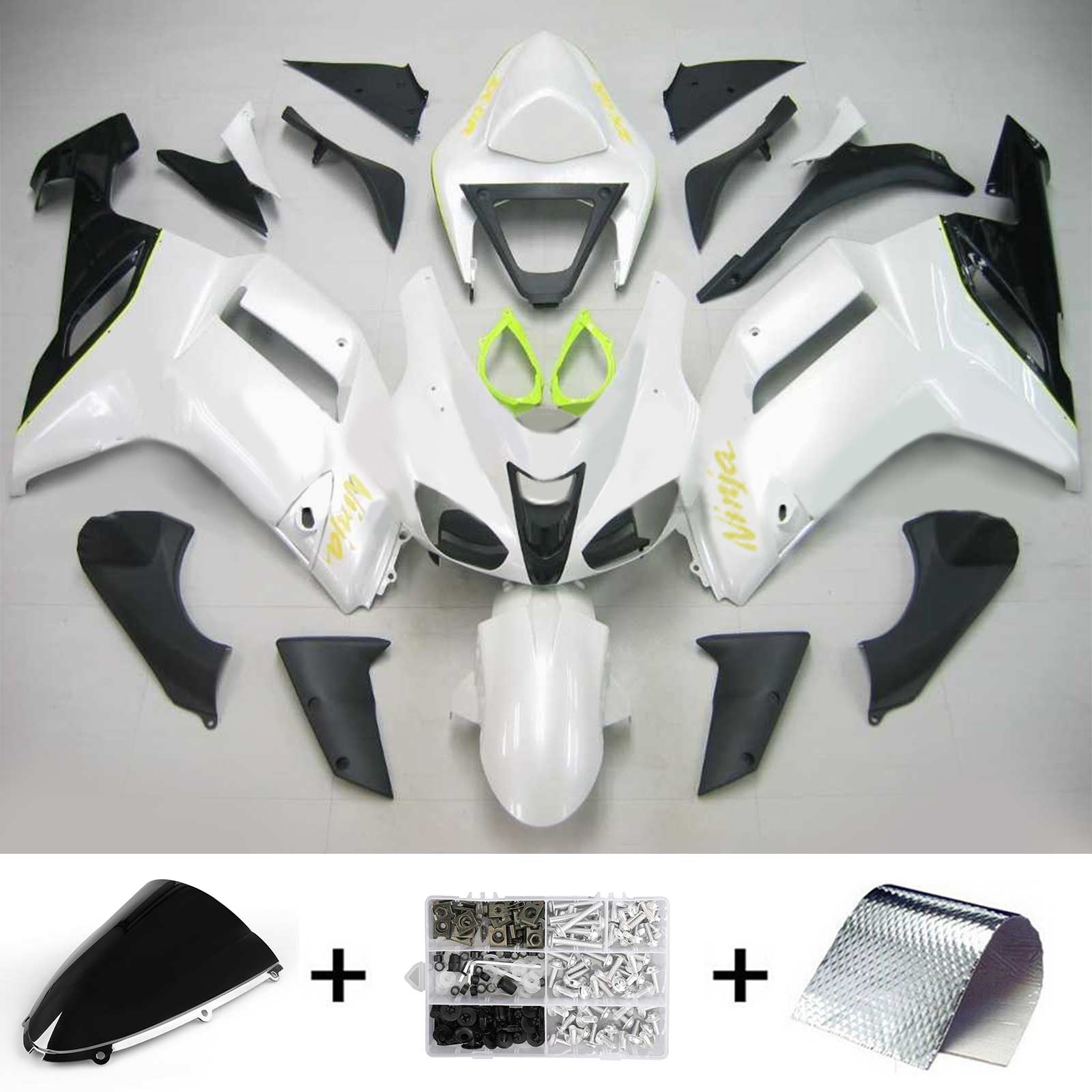 2007-2008 Kawasaki ZX6R 636 Amotopart Kit de carénage d'injection carrosserie plastique ABS #108