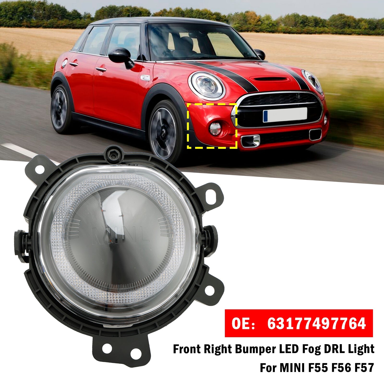 LED Front Right Fog Light 63177497764 For BMW Mini F55 F56 F57 Clubman F54