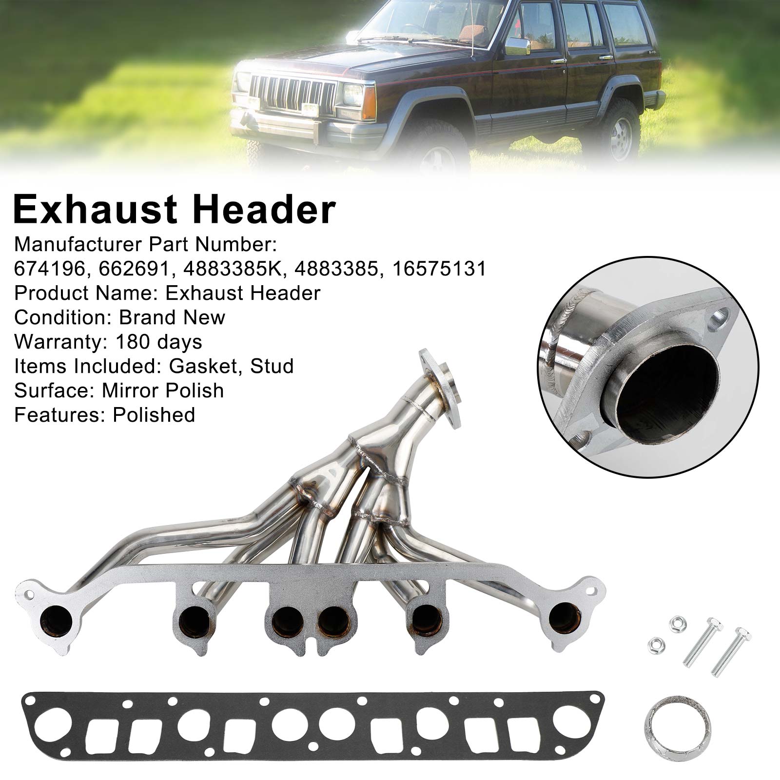 1991-1992 Comanche Cherokee Limited Wrangler Islander Uitlaatspruitstuk RVS 4.0L V6