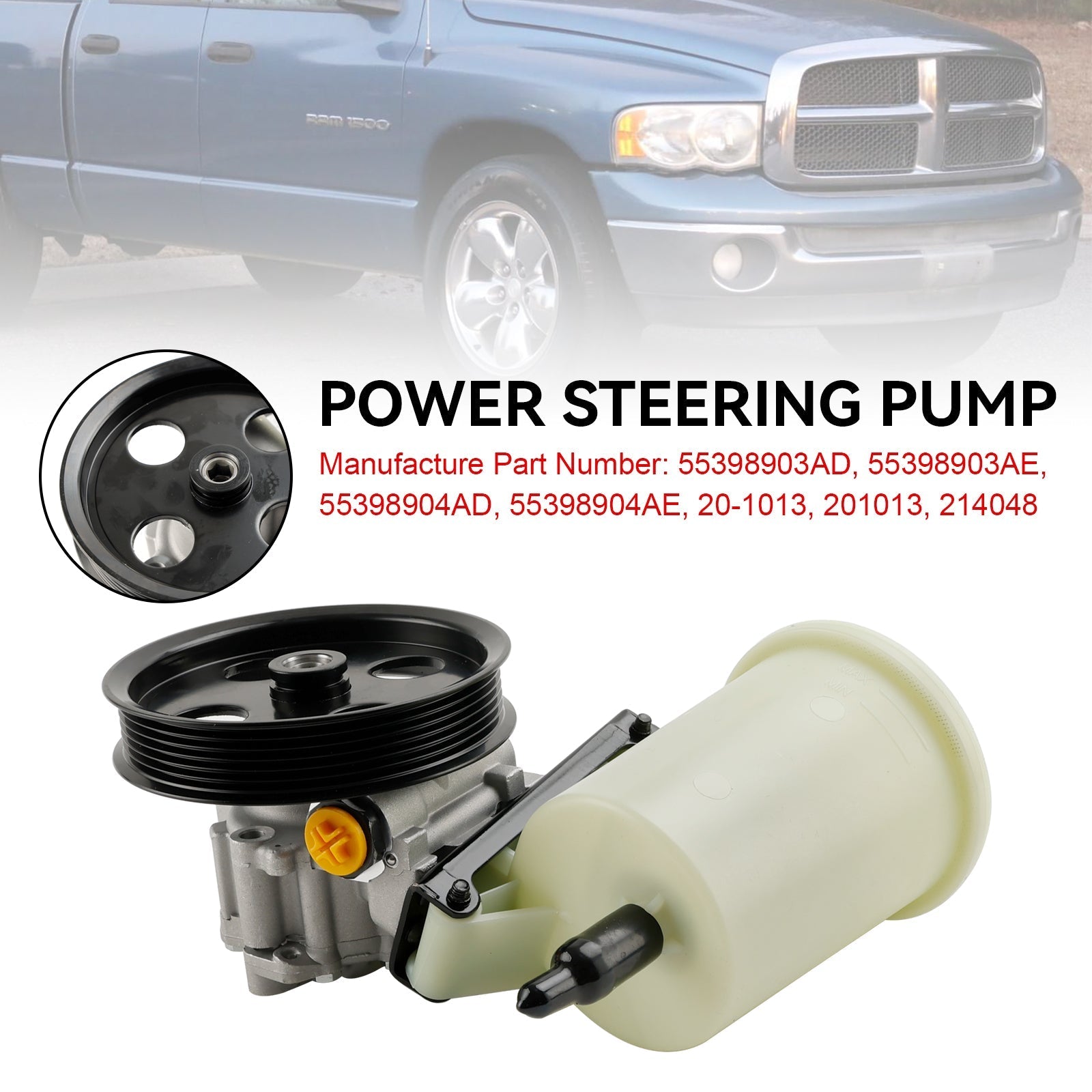 2009-2010 Dodge Ram 1500 V8 5.7L stuurbekrachtigingspomp met katrol en reservoir 55398903AD