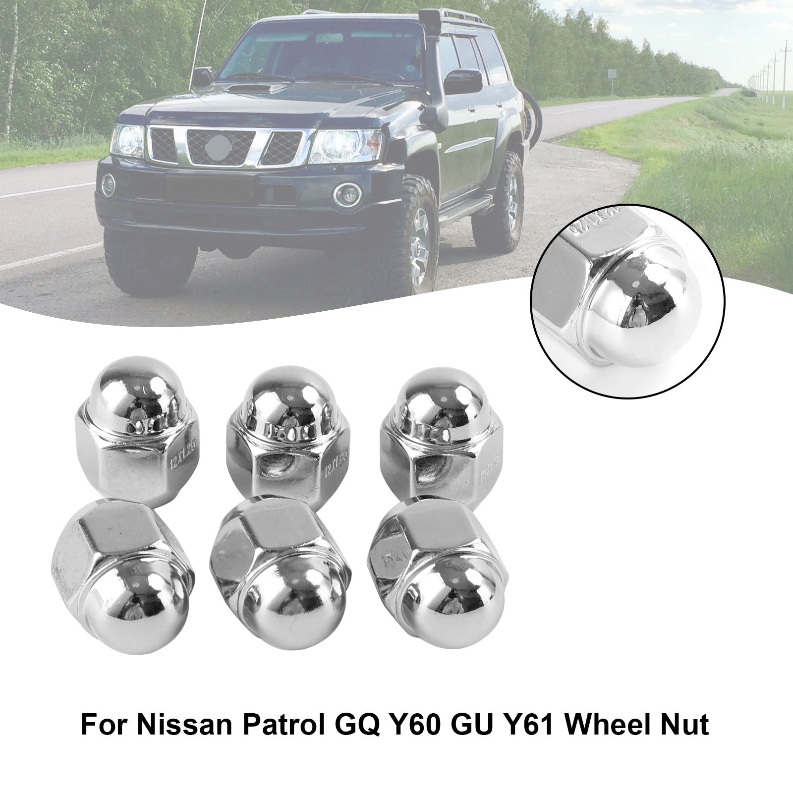 6PCS Chrome Wheel Nut Fit Nissan Patrol GQ Y60 GU Y61 Fit Ford Maverick