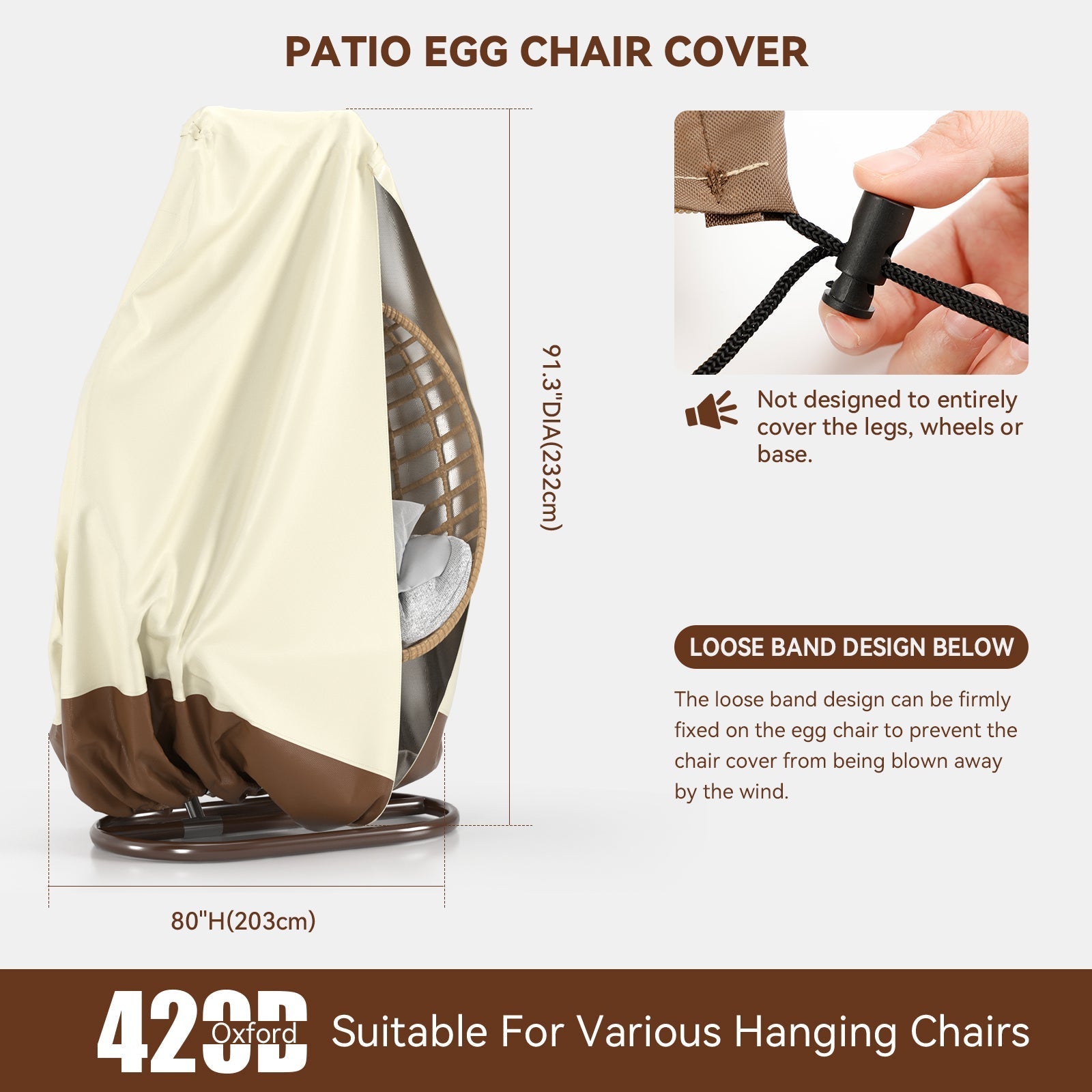 Couverture de chaise d'oeuf de Patio accrochant les couvertures extérieures de balançoire d'oeufs en osier Double imperméables