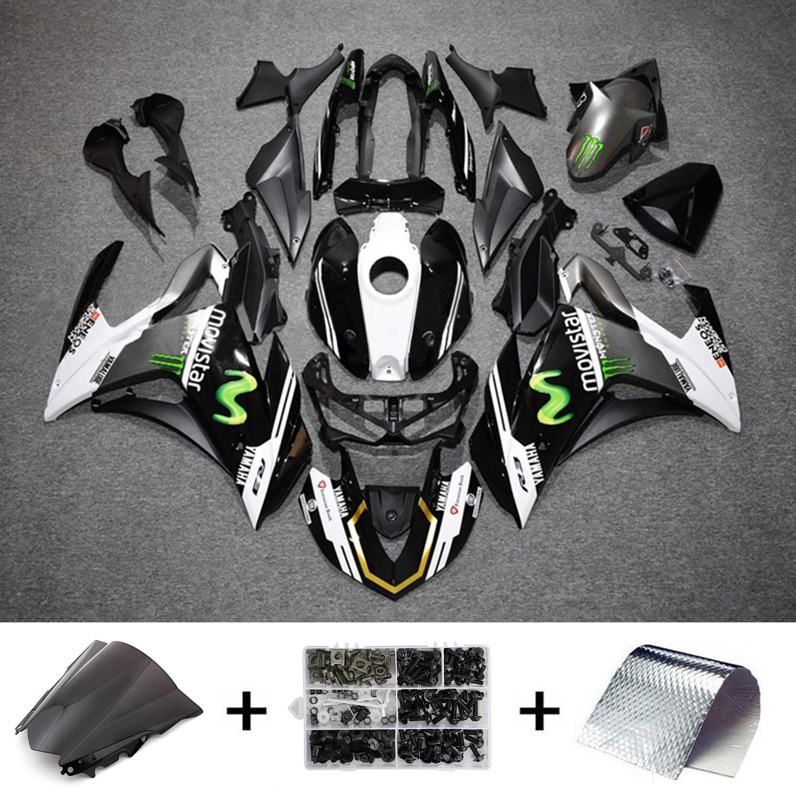 Kit de carénage noir blanc Yamaha YZF R3 2014-2018 et YZF R25 2015-2017