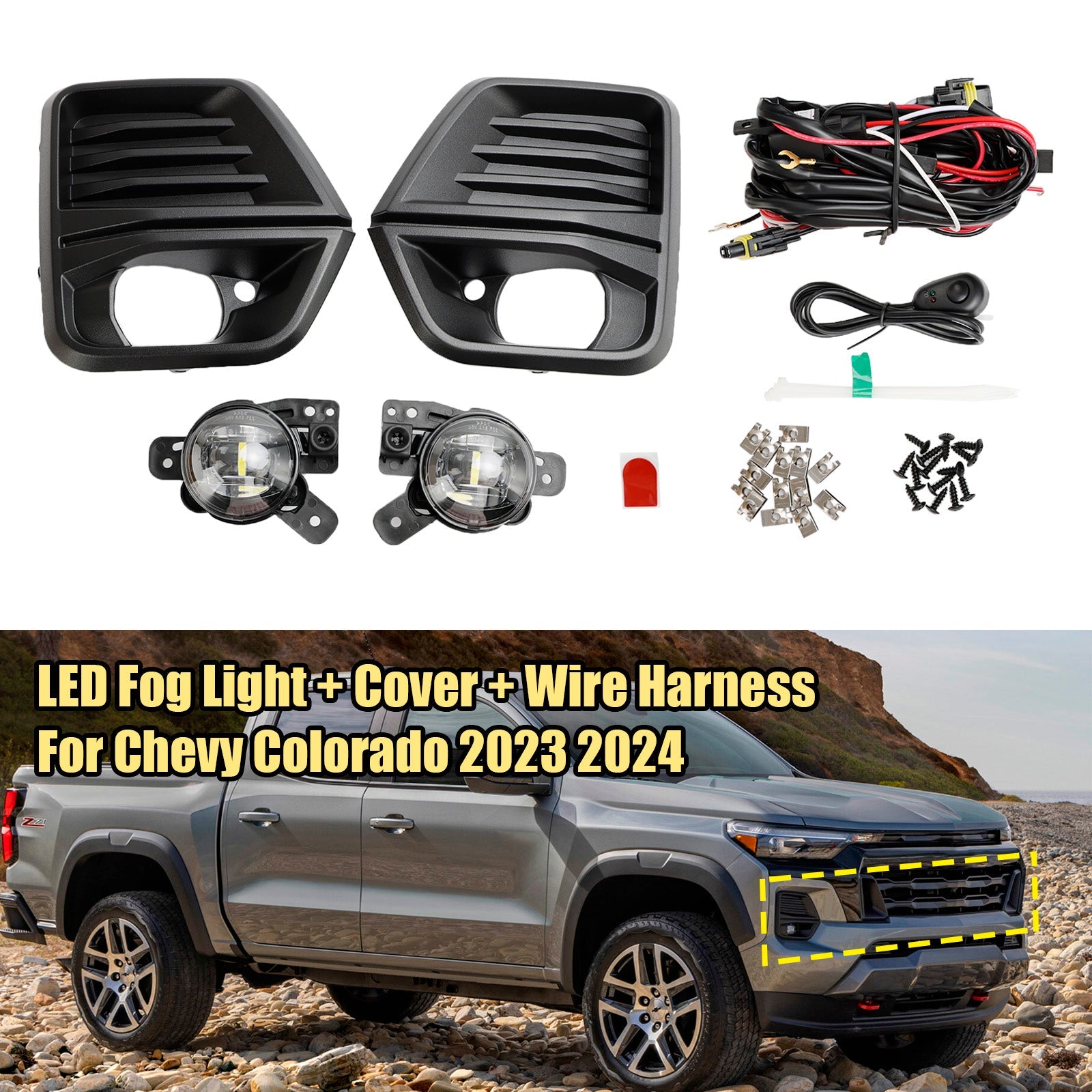 Chevrolet Colorado 2023 2024 Voorbumper LED Mistlamp + Afdekking + Kabelboom