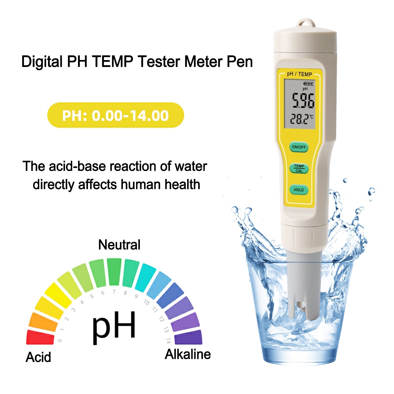 Stylo numérique de testeur de température de PH, pour Aquarium, piscine, vin, eau, laboratoire alimentaire