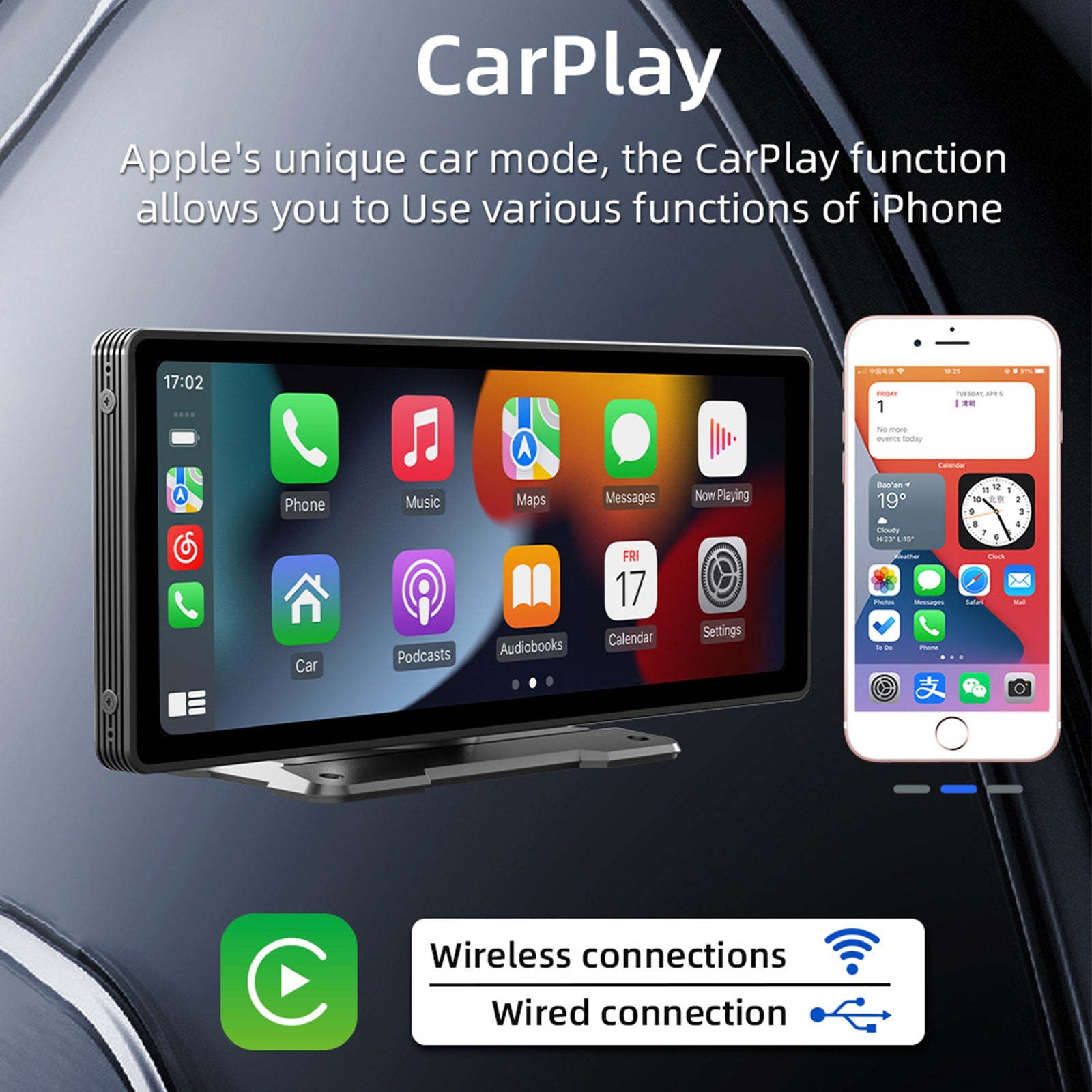 10.26" Wireless Carplay Bluetooth Stereo Radio FM Car MP5 Player + 4 LED Camera