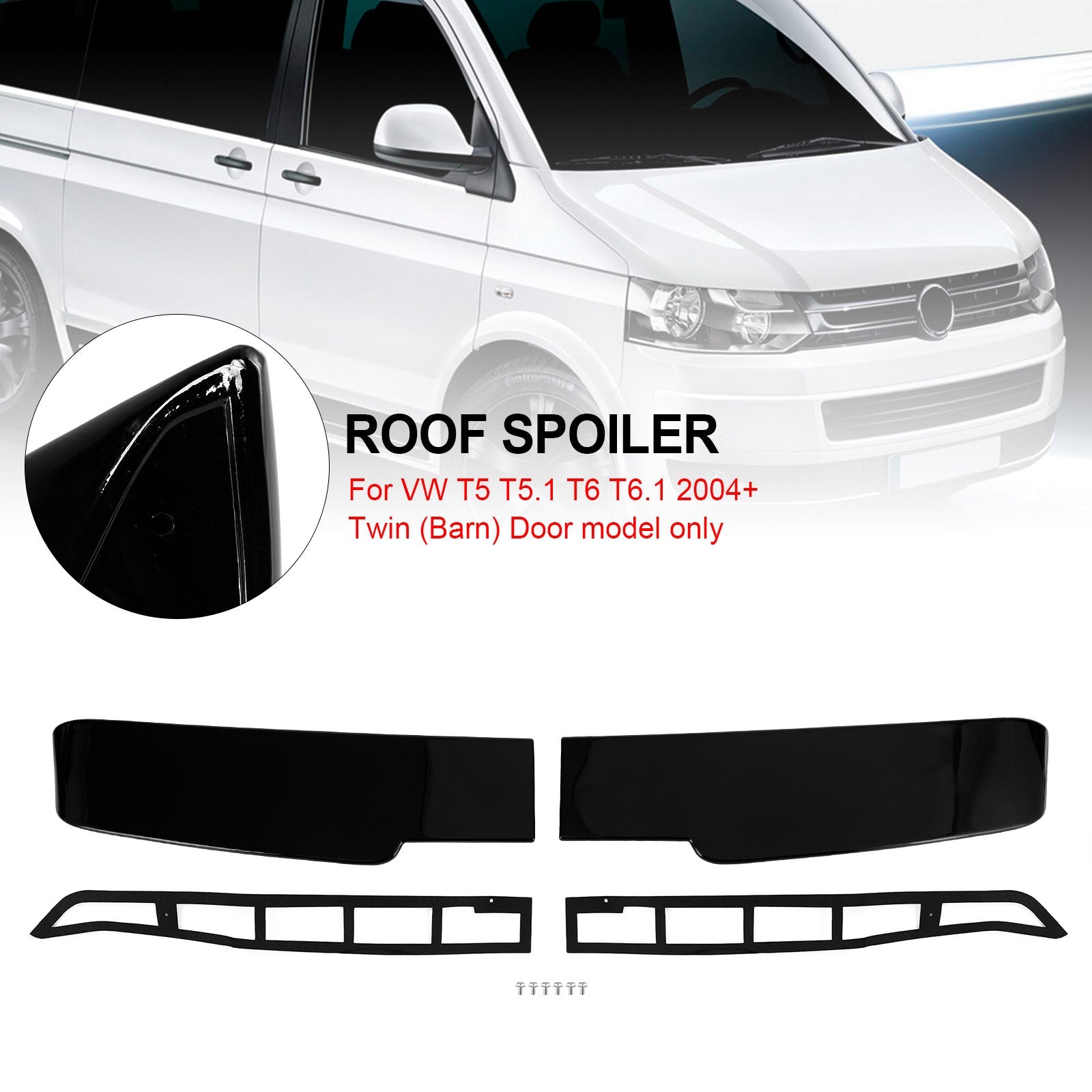 Black Premium Barn Door Spoiler Fit VW Transporter T5 T5.1 T6 T6.1