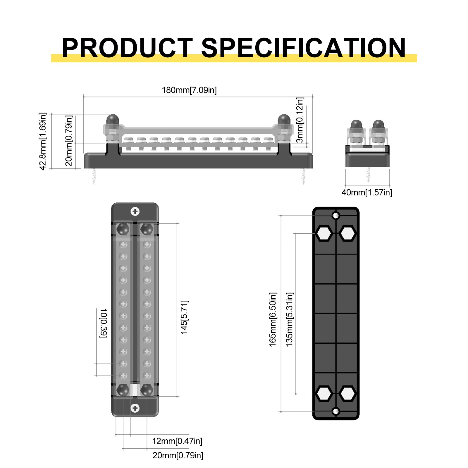 2/4/6/12 Way Dual-row Car Bus Bar Block with Dust Cover Distribution Terminal