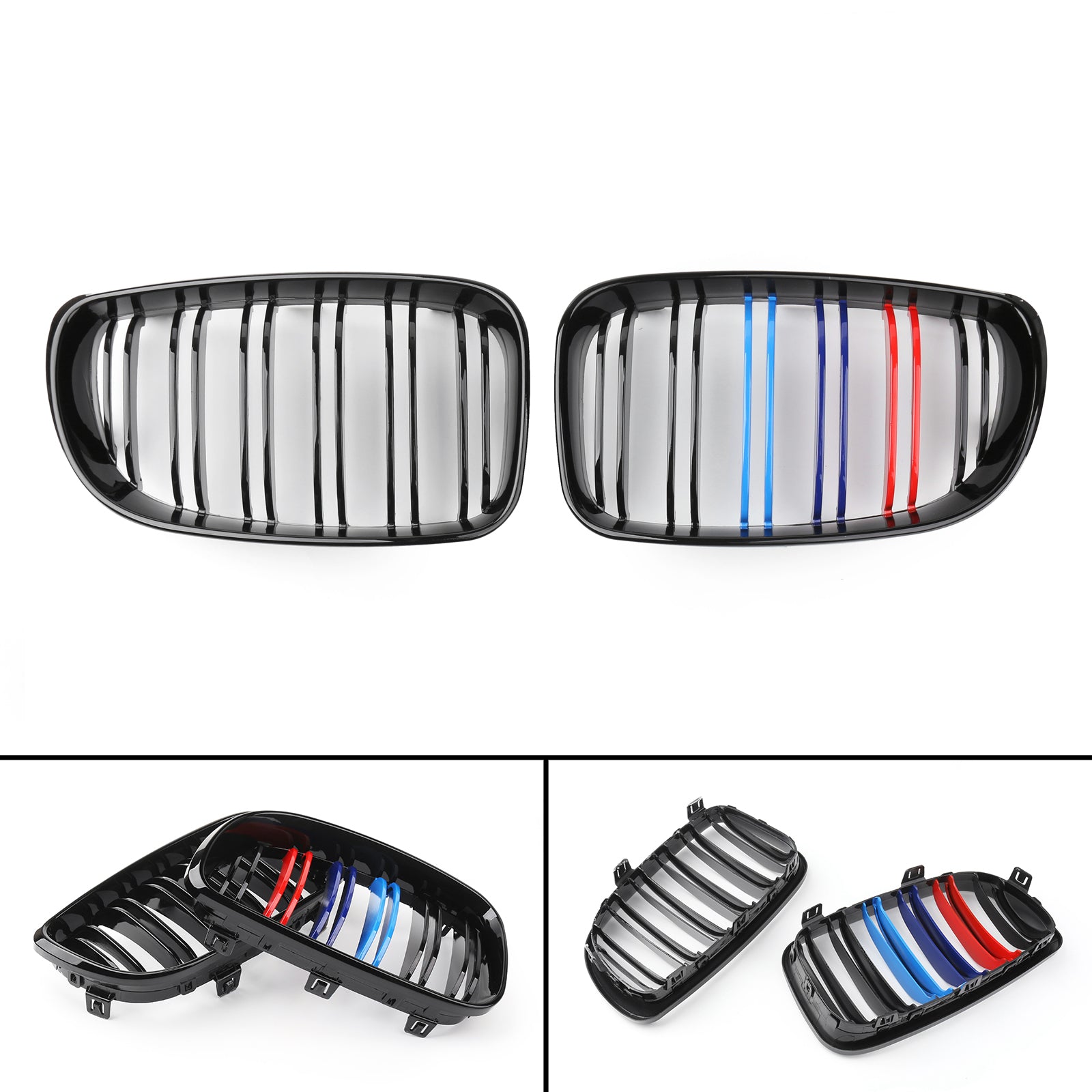 2xGloss Black Mcolor Front Bumper Kidney Grille For BMW E81 E82 E87 E88 2007-2012 Generic