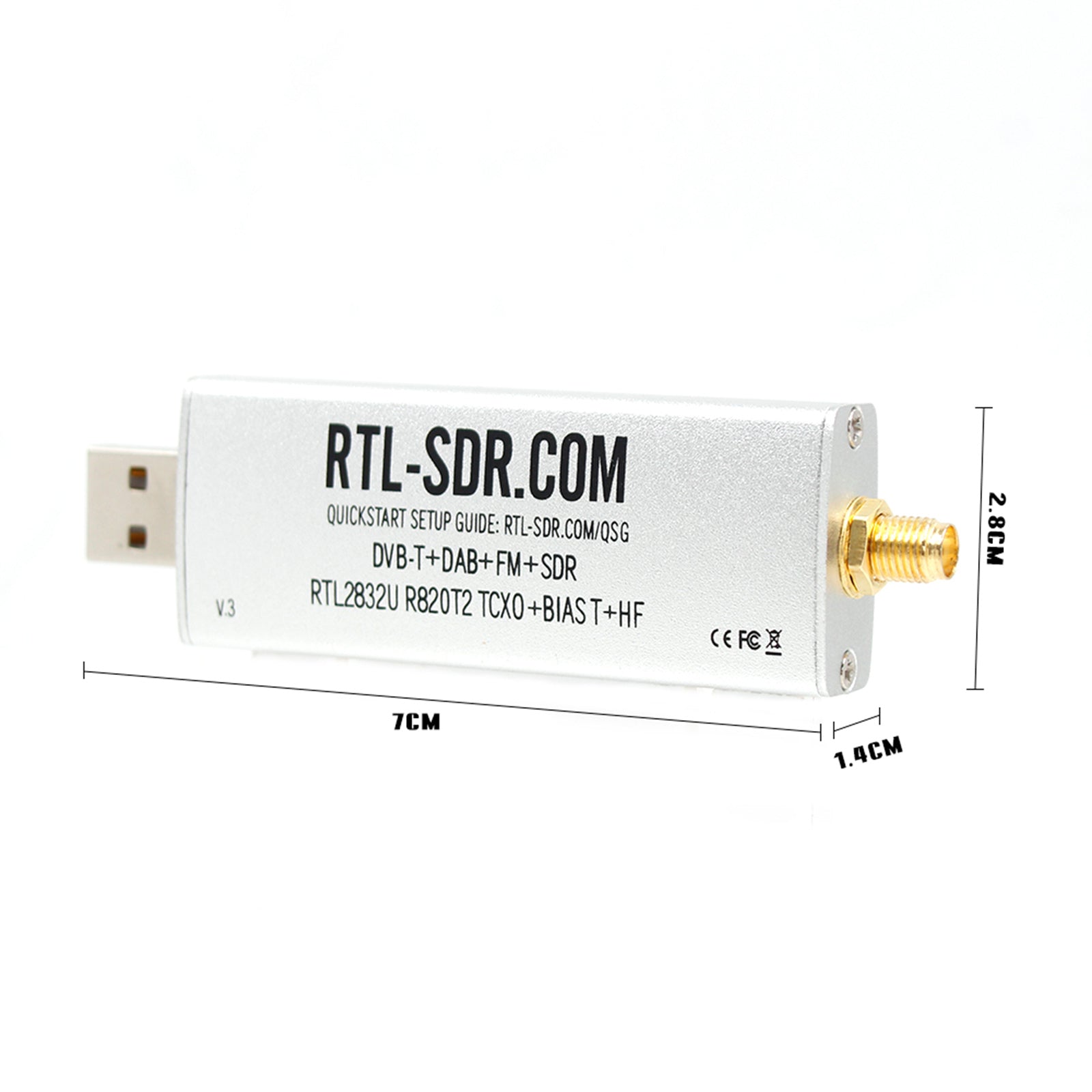 RTL-SDR Blog V3 RTL2832U 1PPM TCXO HF BiasT SMA Radio définie par logiciel R820T2