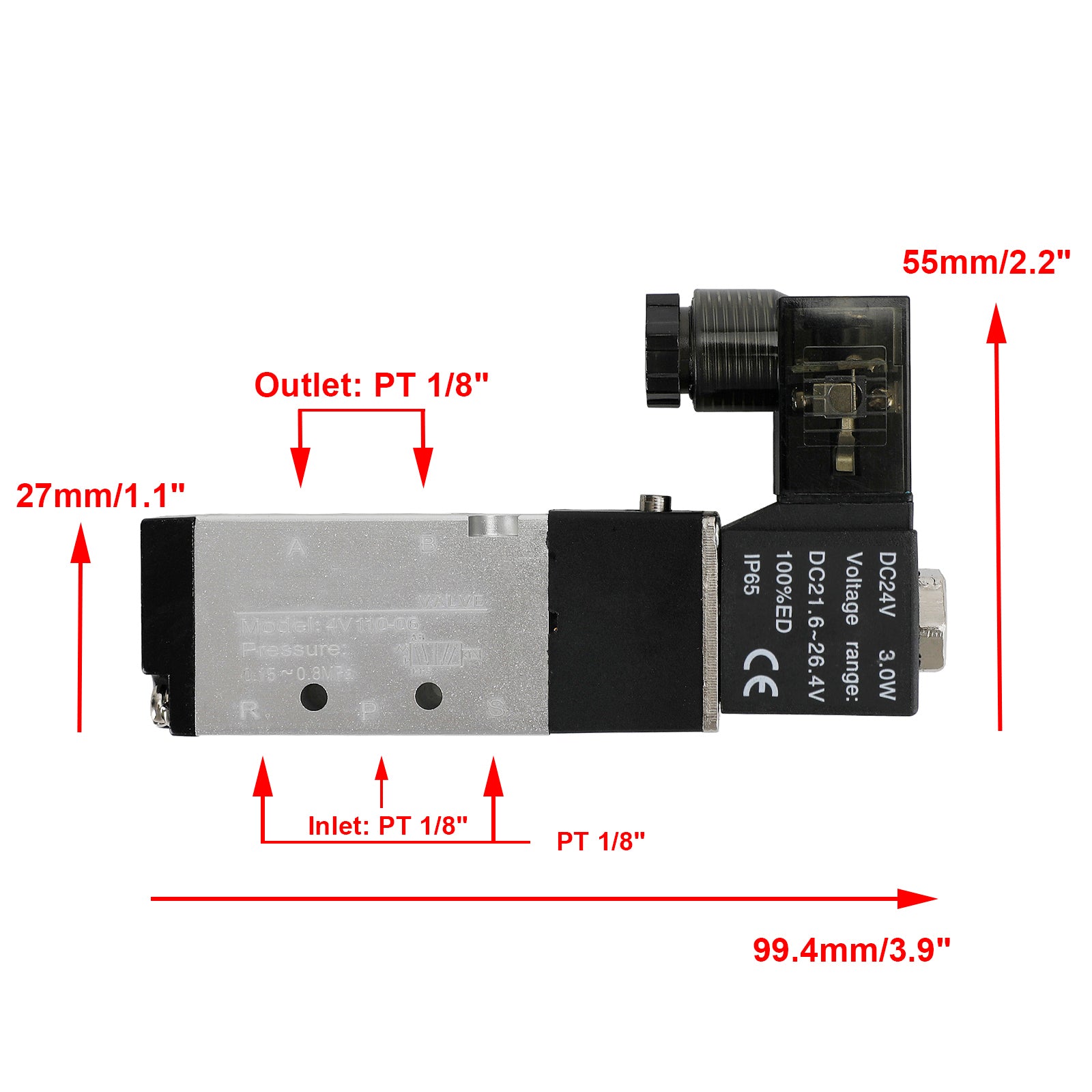 Pneumatisch elektrisch magneetventiel 4V110-06 2 posities 5-weg PT 1/8"