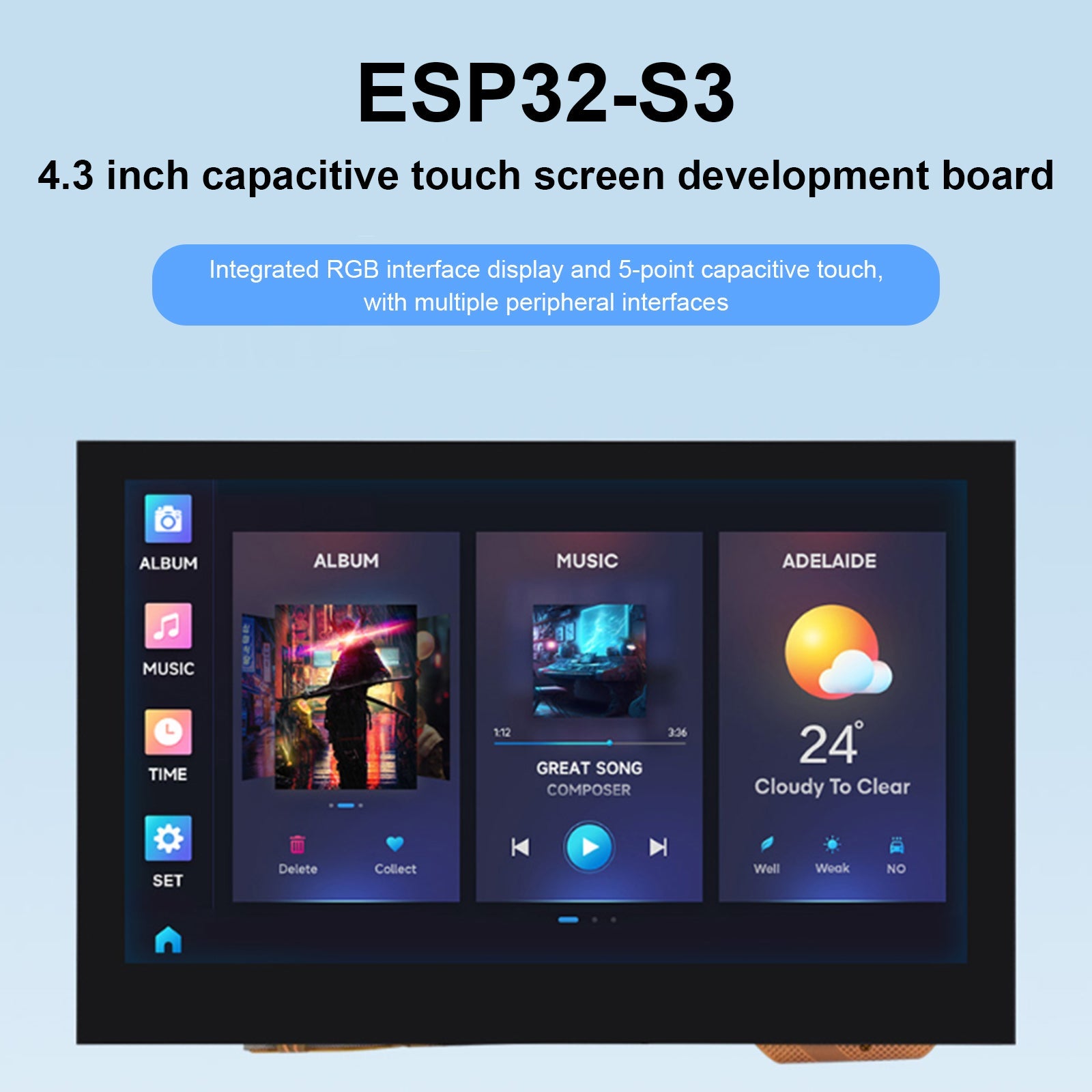 Carte de développement ESP32-S3, écran tactile capacitif de 4.3 pouces, LX7, Wifi, Bluetooth