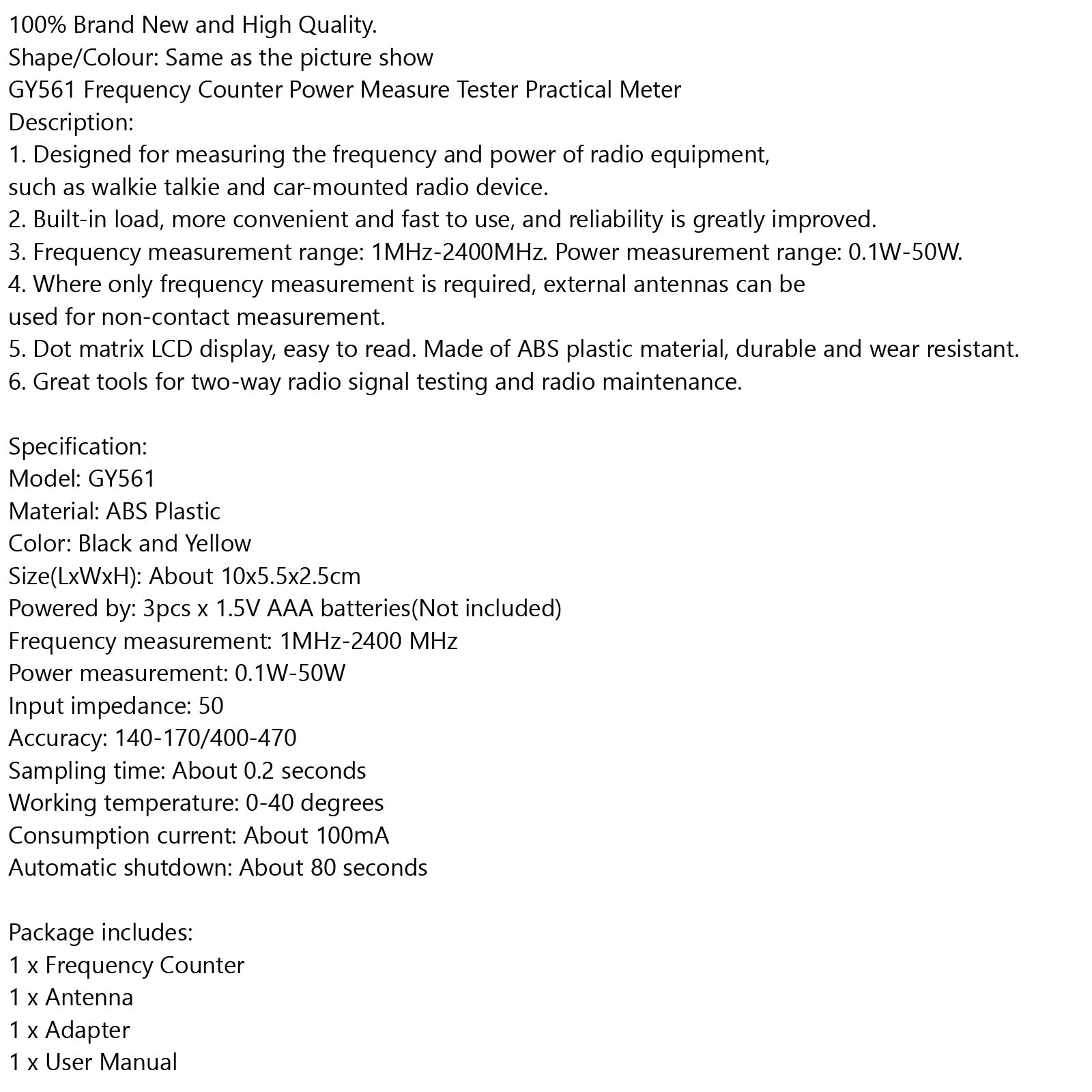 GY561 Frequentieteller Vermogensmeettester Praktische meter 2-weg radio-handheld