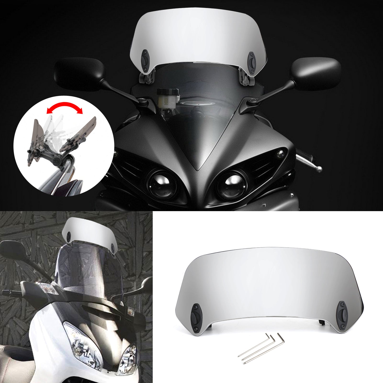 Motorcycle Adjustable Clip On Windshield Extension Spoiler Wind Deflector