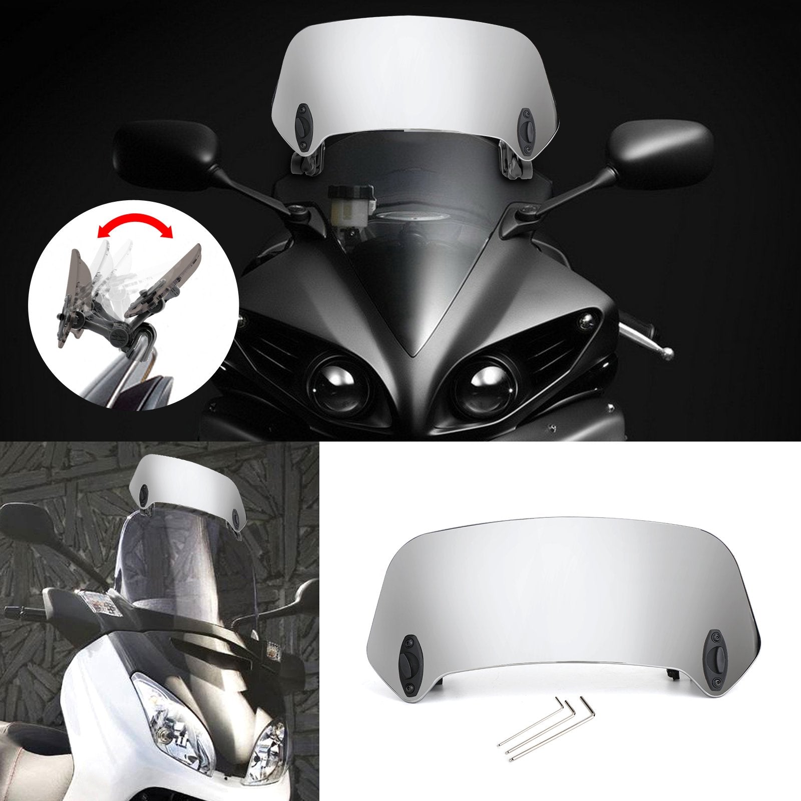 Motorcycle Adjustable Clip On Windshield Extension Spoiler Wind Deflector Generic