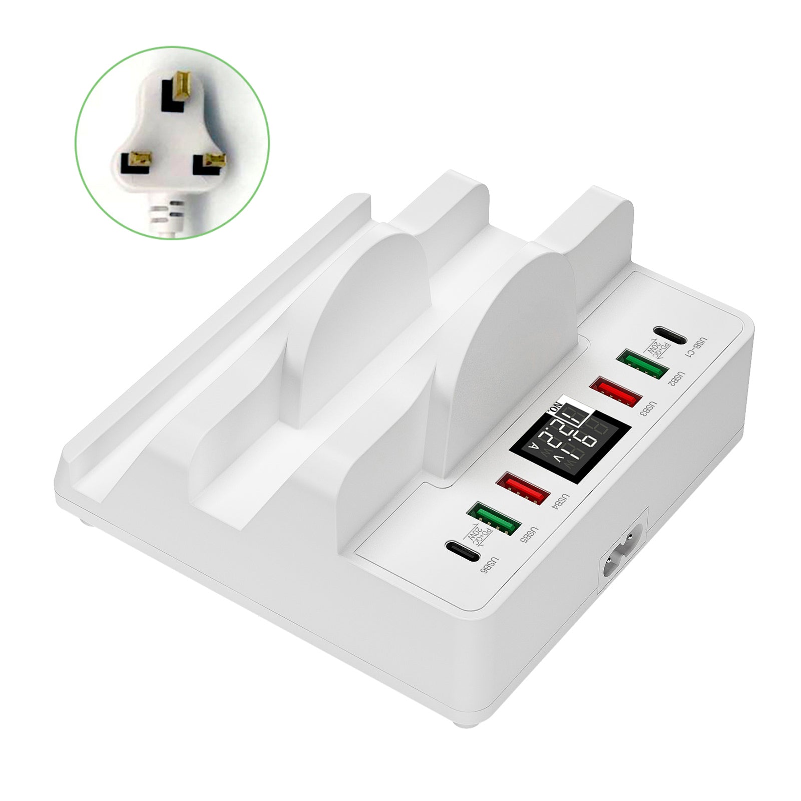 Dual Wireless Charging Station Dock USB 6 Port Multi Charger Holder UK Plug