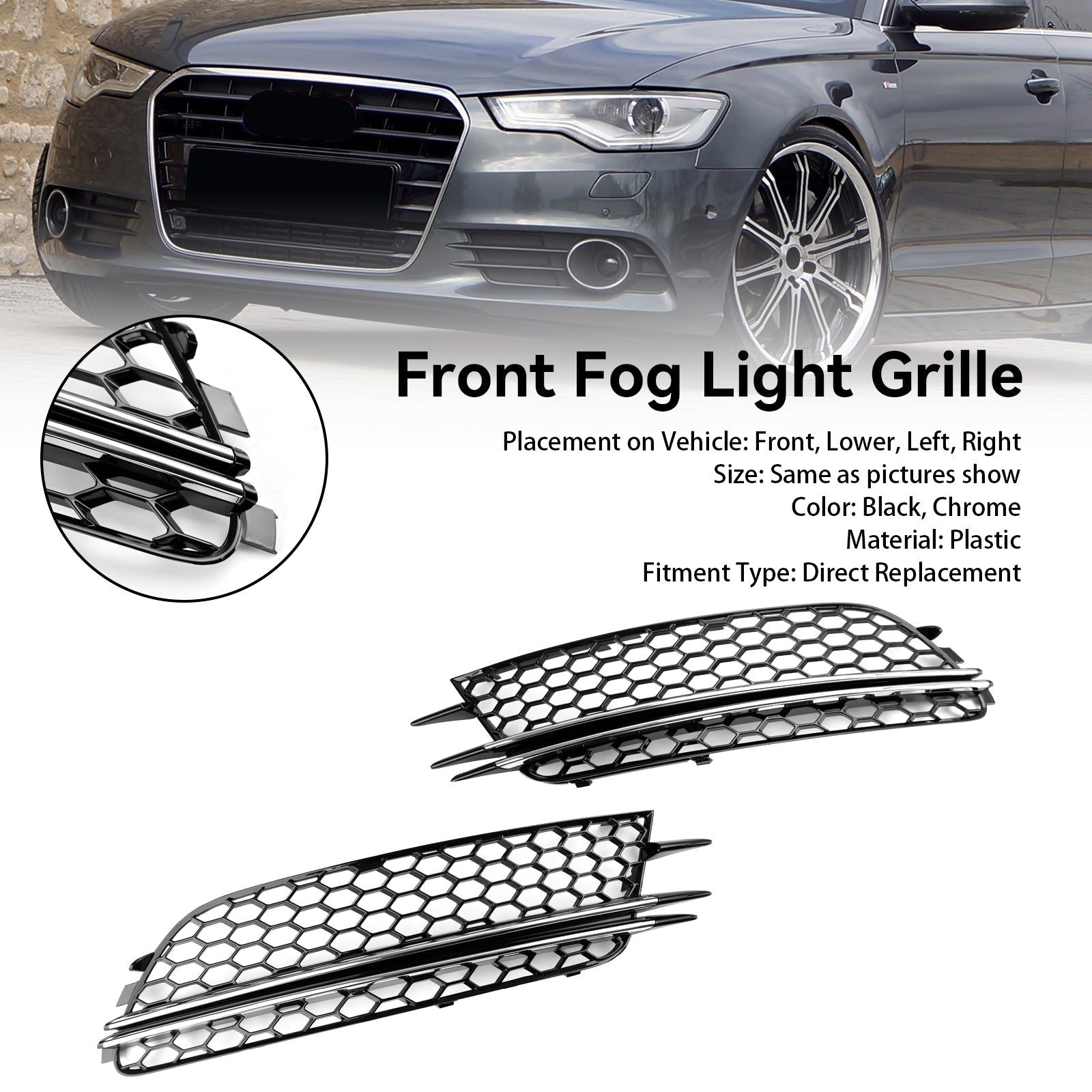 Audi A6 4G C7 2012-2015 2PCS Front Fog Light Cover Bezel Bumper Grille