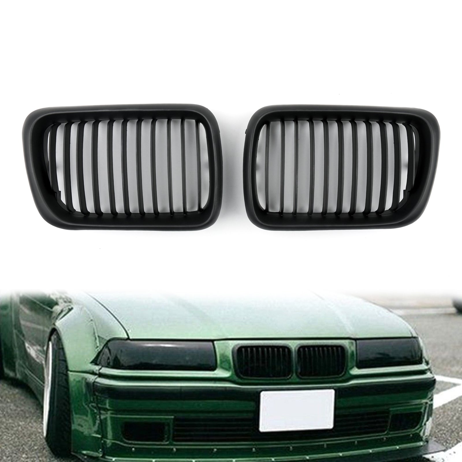 1997-1999 BMW E36 M3 Front Kidney Grill Mesh Grille Gloss Black/Matt Black Generic